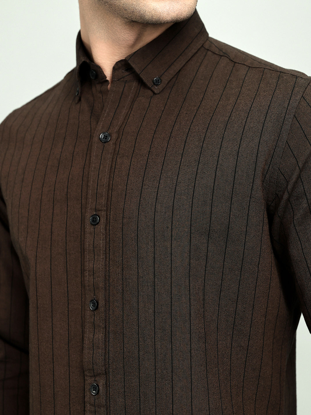 Rock.it Men Brown Stripe Collar Full Sleeve Shirt