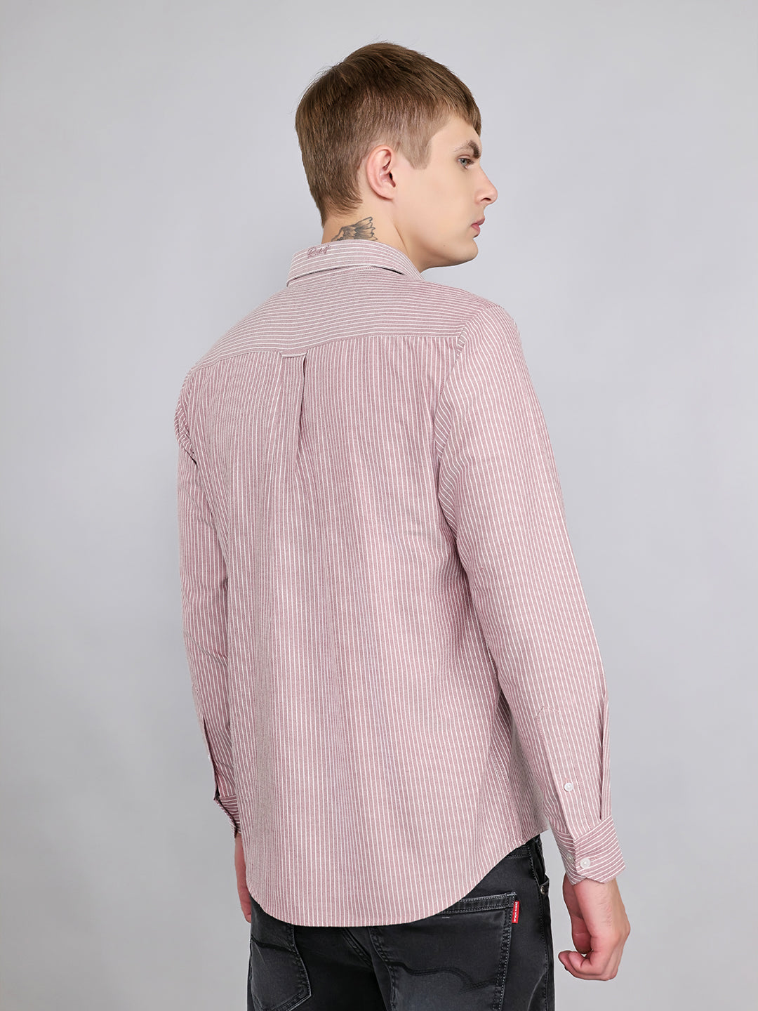 Rock.it Men Mauve Stripe Collar Full Sleeve Shirt