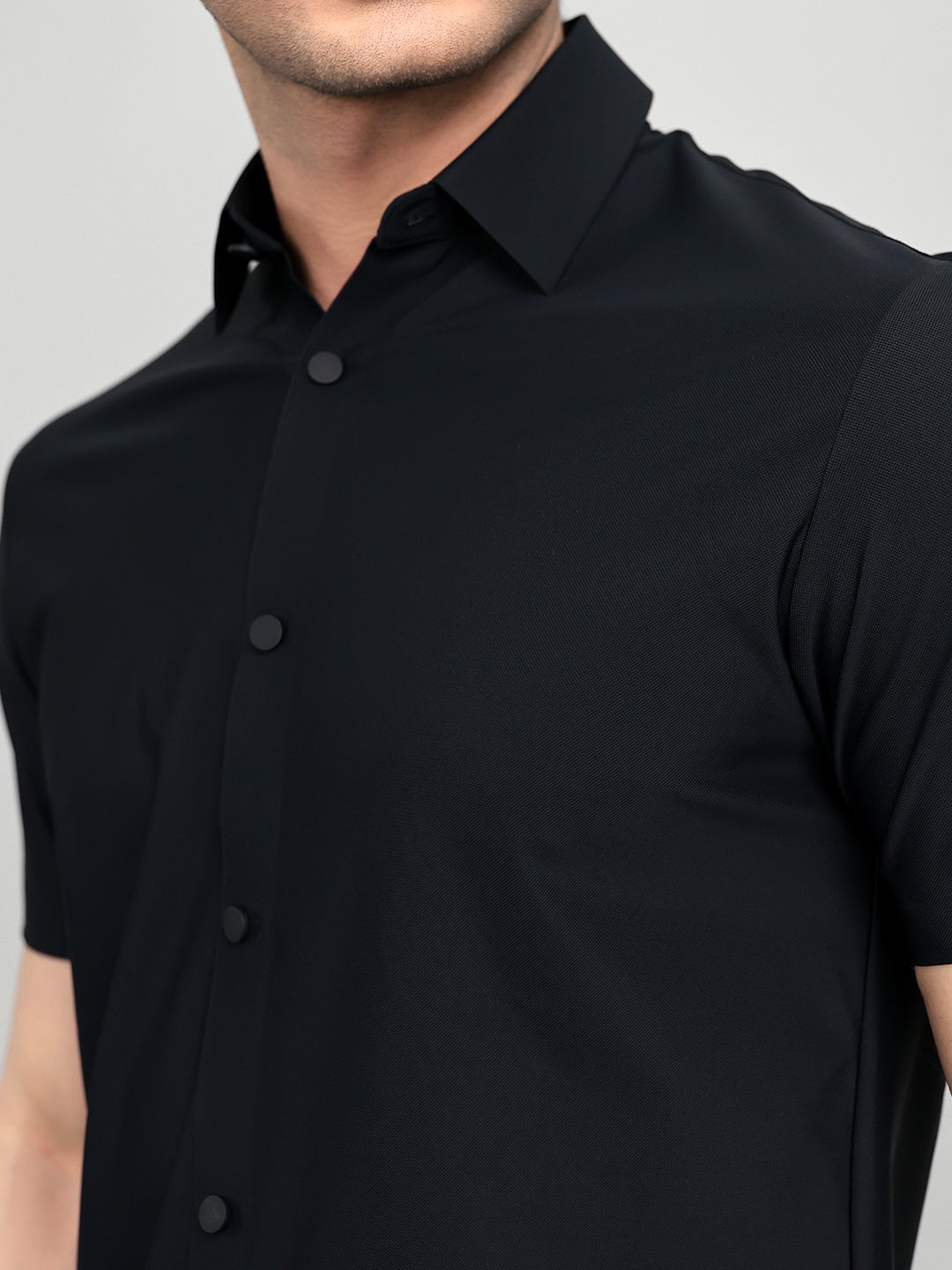 Rock.it Men Black Solid Collar Half Sleeve Shirt