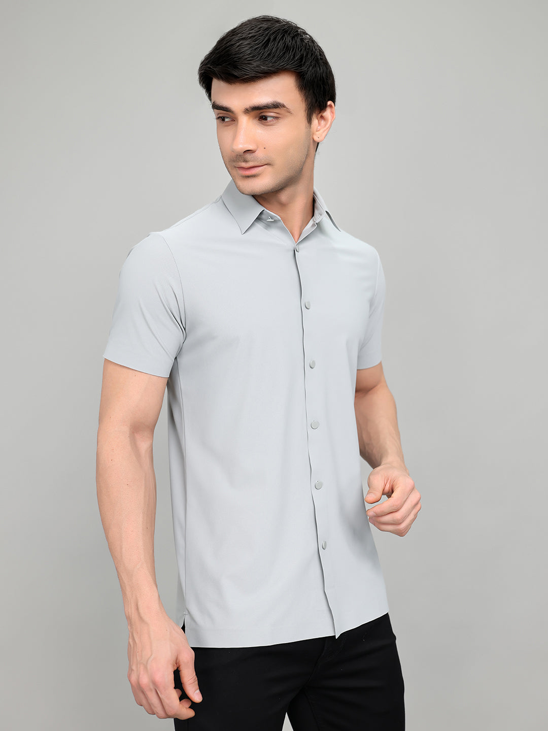 Rock.it Men Grey Solid Collar Half Sleeve Shirt