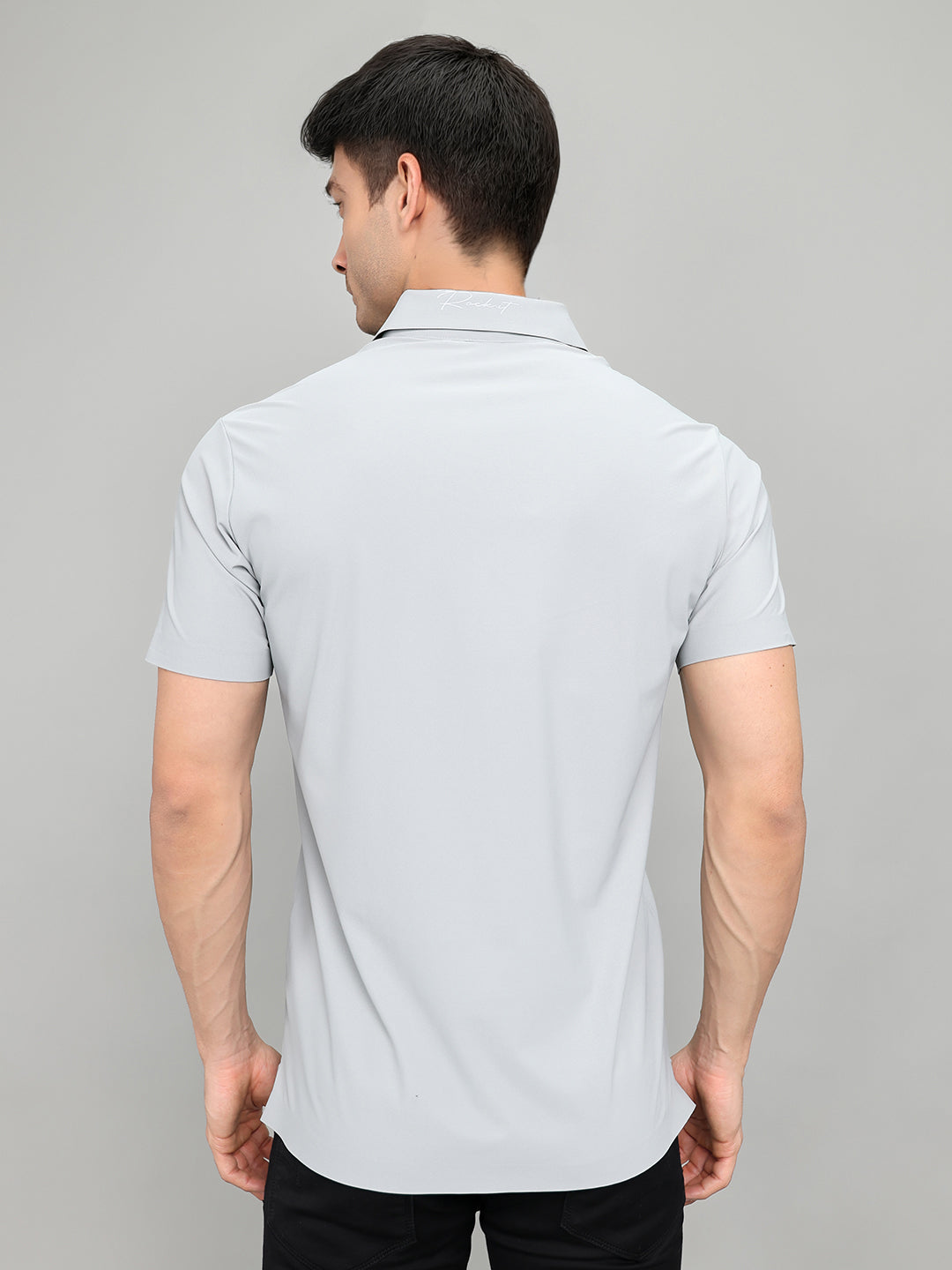Rock.it Men Grey Solid Collar Half Sleeve Shirt