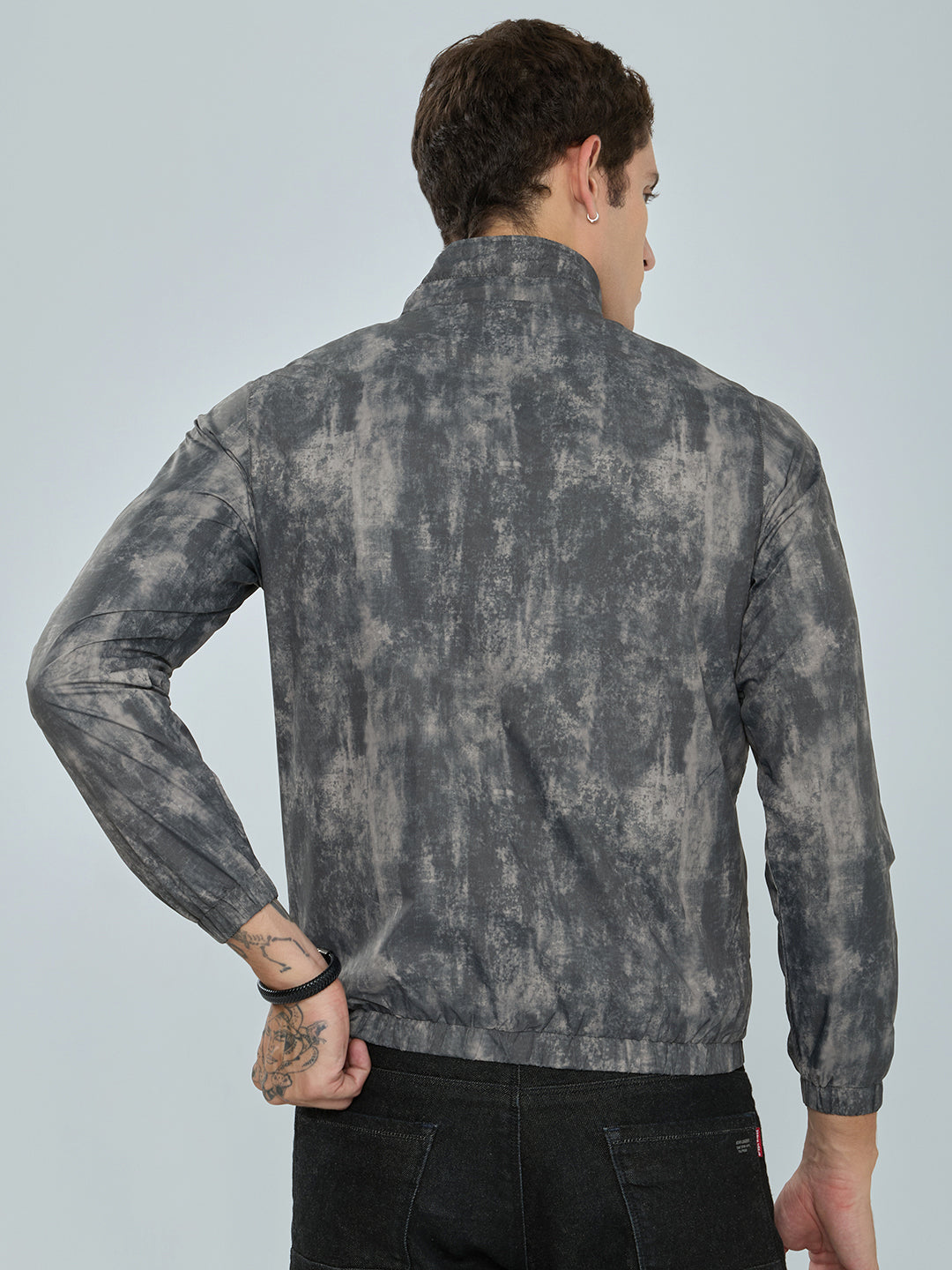 Rock.it Men Grey Tie & Dye Reversible Turtle Neck Full Sleeve Windcheater