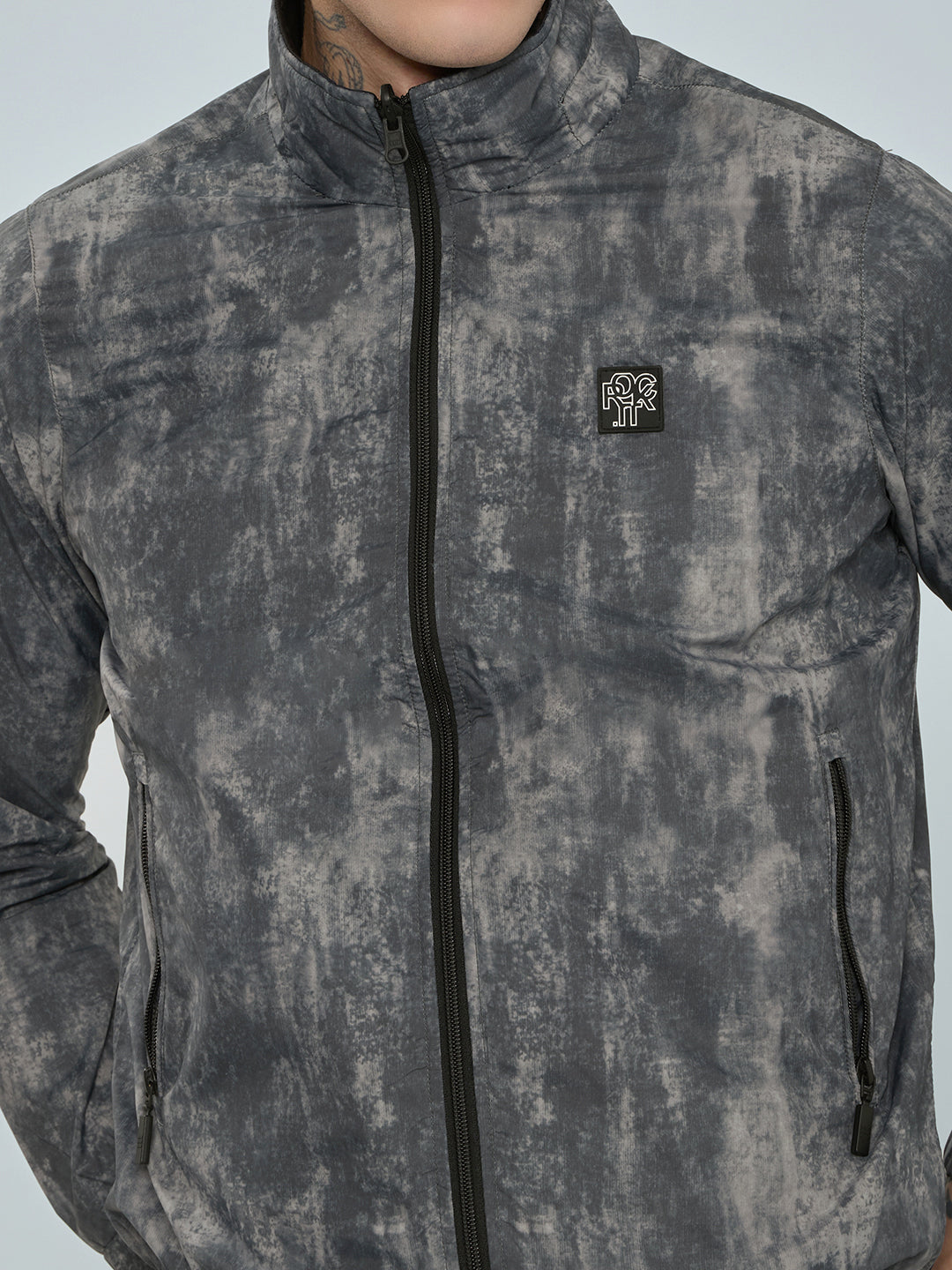 Rock.it Men Grey Tie & Dye Reversible Turtle Neck Full Sleeve Windcheater