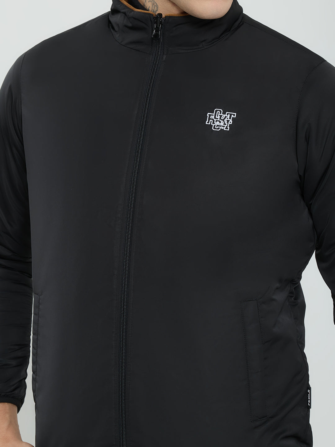 Rock.it Men Tan Solid Turtle Neck Full Sleeve Reversible Sherpa Jacket