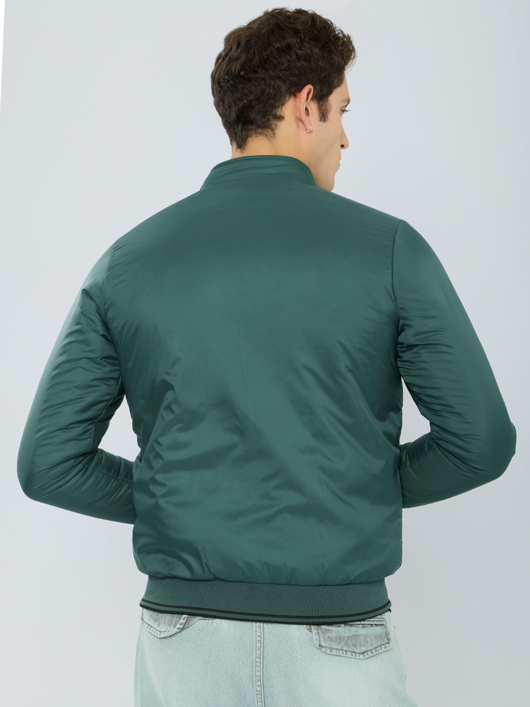 Rock.it Men Black Solid Collar Full Sleeve Reversible Jacket