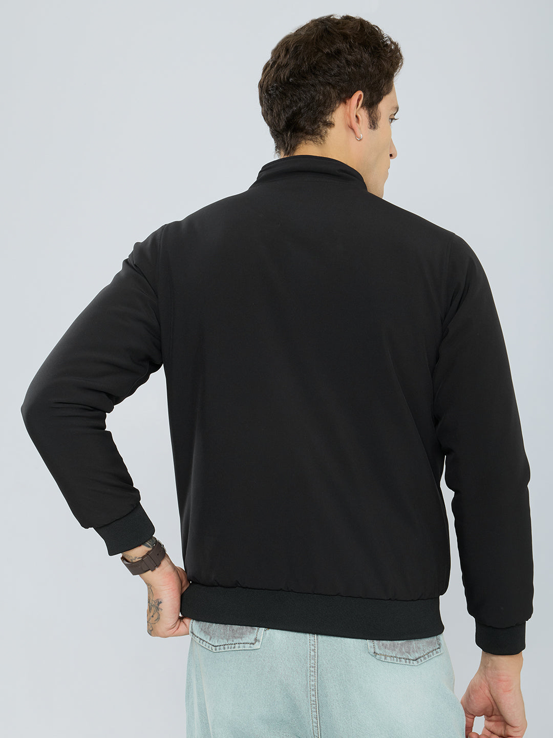 Rock.it Men Black Solid Collar Full Sleeve Reversible Jacket