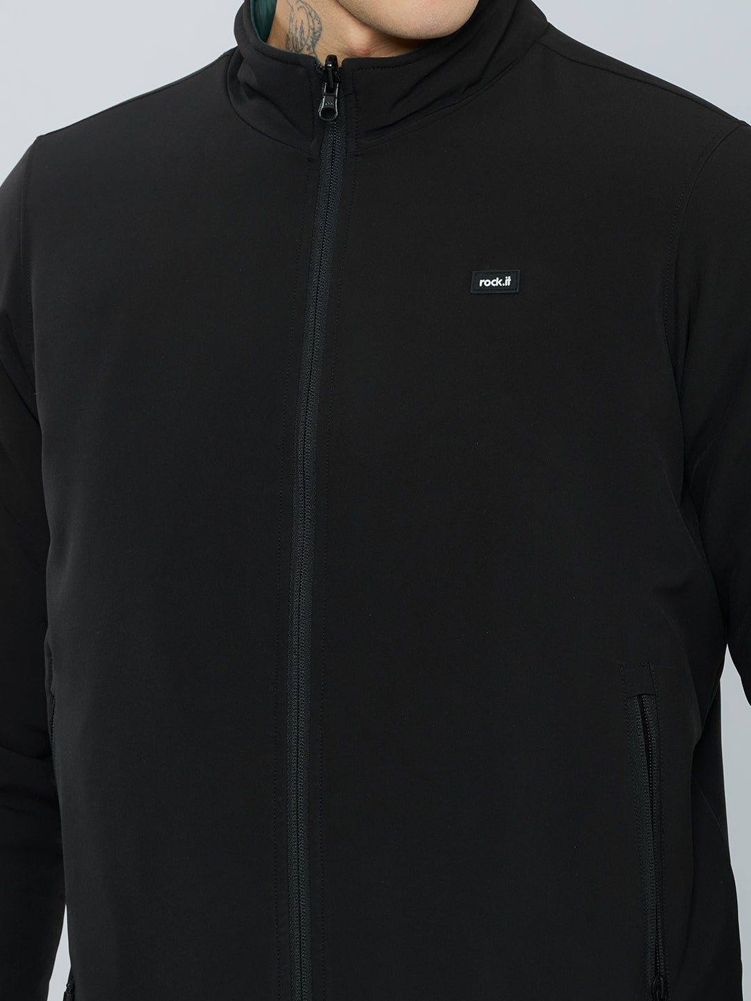 Rock.it Men Black Solid Collar Full Sleeve Reversible Jacket