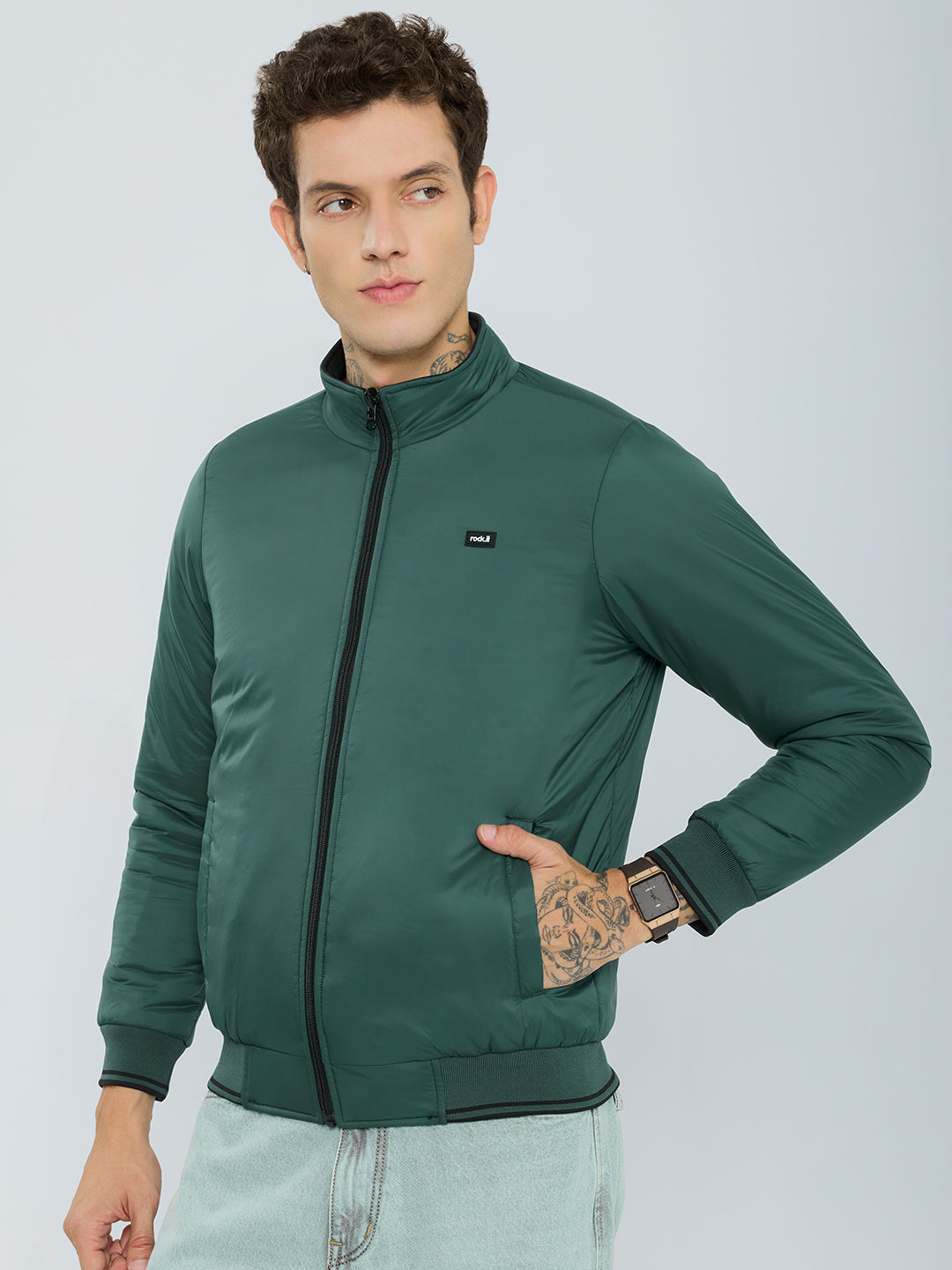 Rock.it Men Black Solid Collar Full Sleeve Reversible Jacket