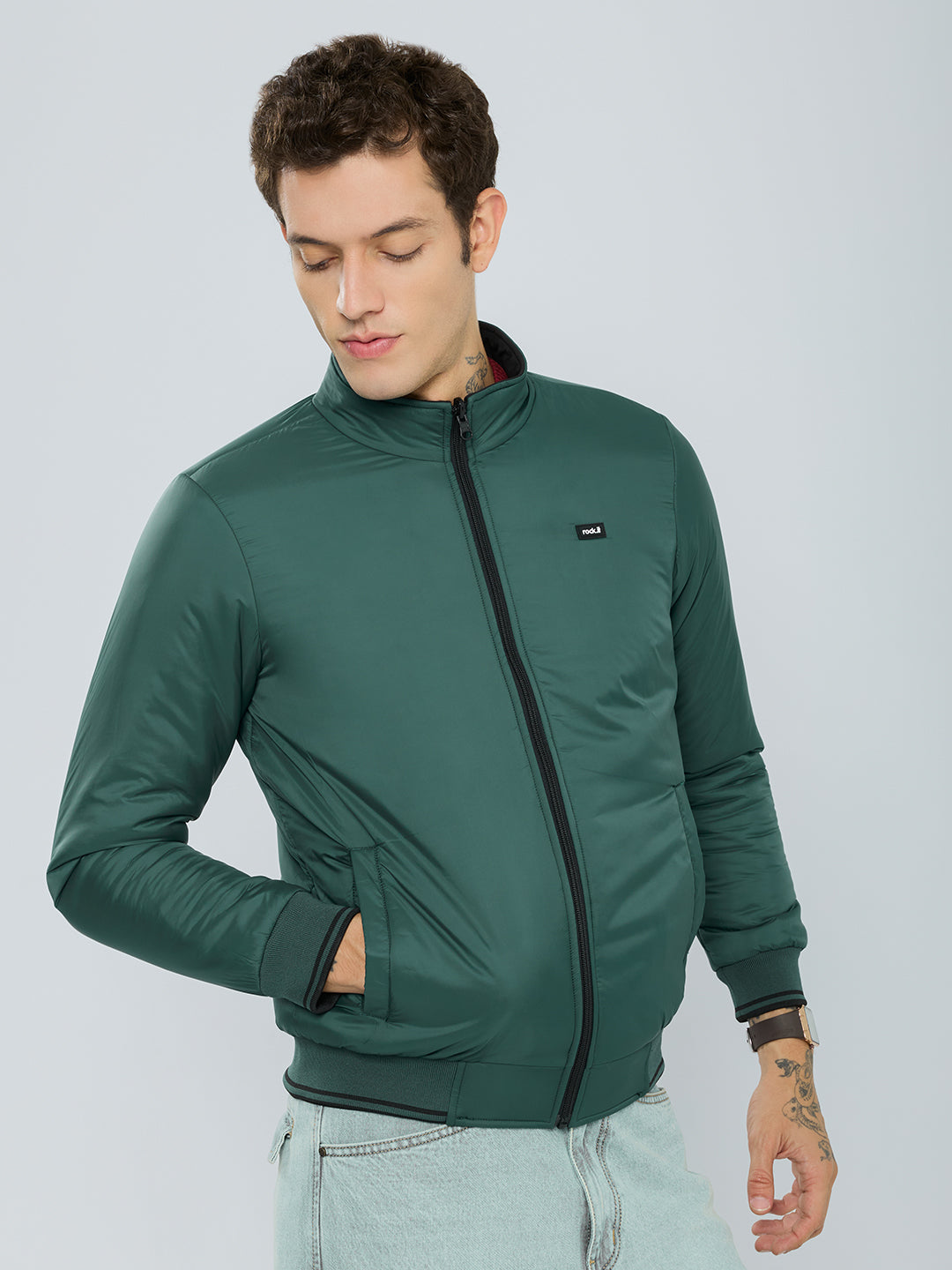 Rock.it Men Black Solid Collar Full Sleeve Reversible Jacket