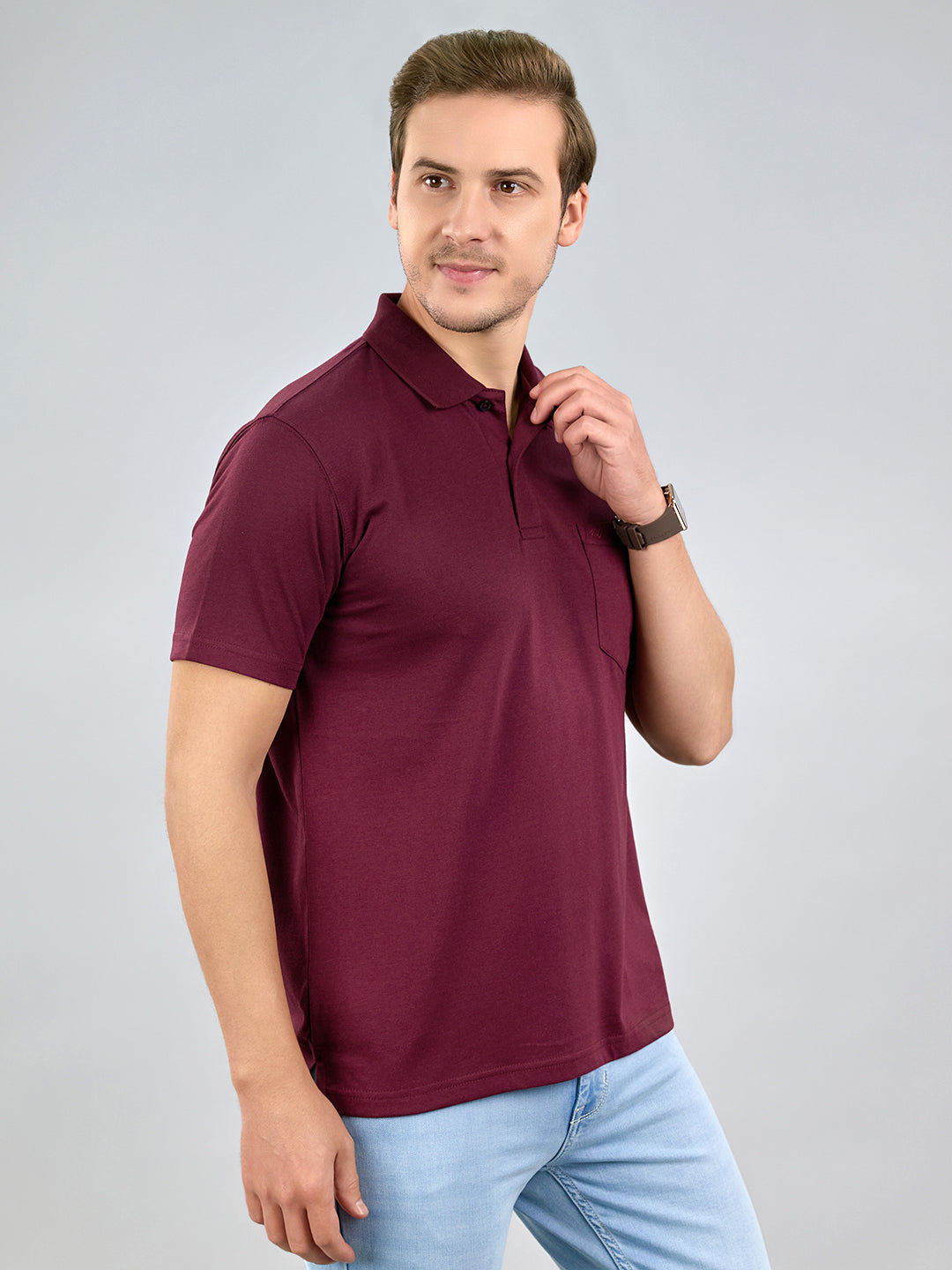 Men Maroon Solid Polo Collar Half Sleeve T-Shirt