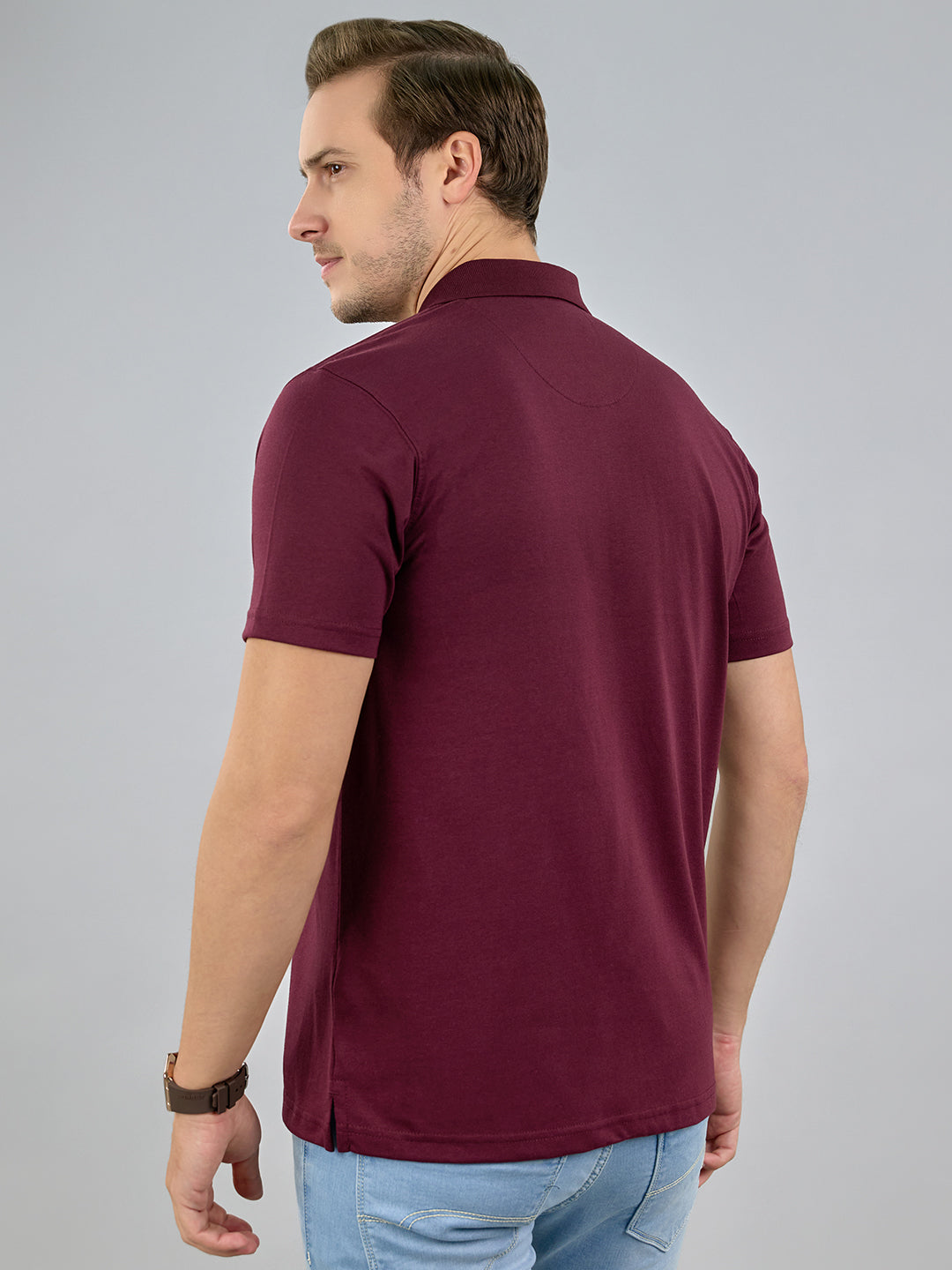 Men Maroon Solid Polo Collar Half Sleeve T-Shirt