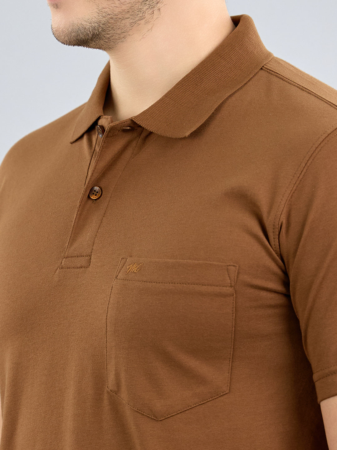 Men Brown Solid Polo Collar Half Sleeve T-Shirt