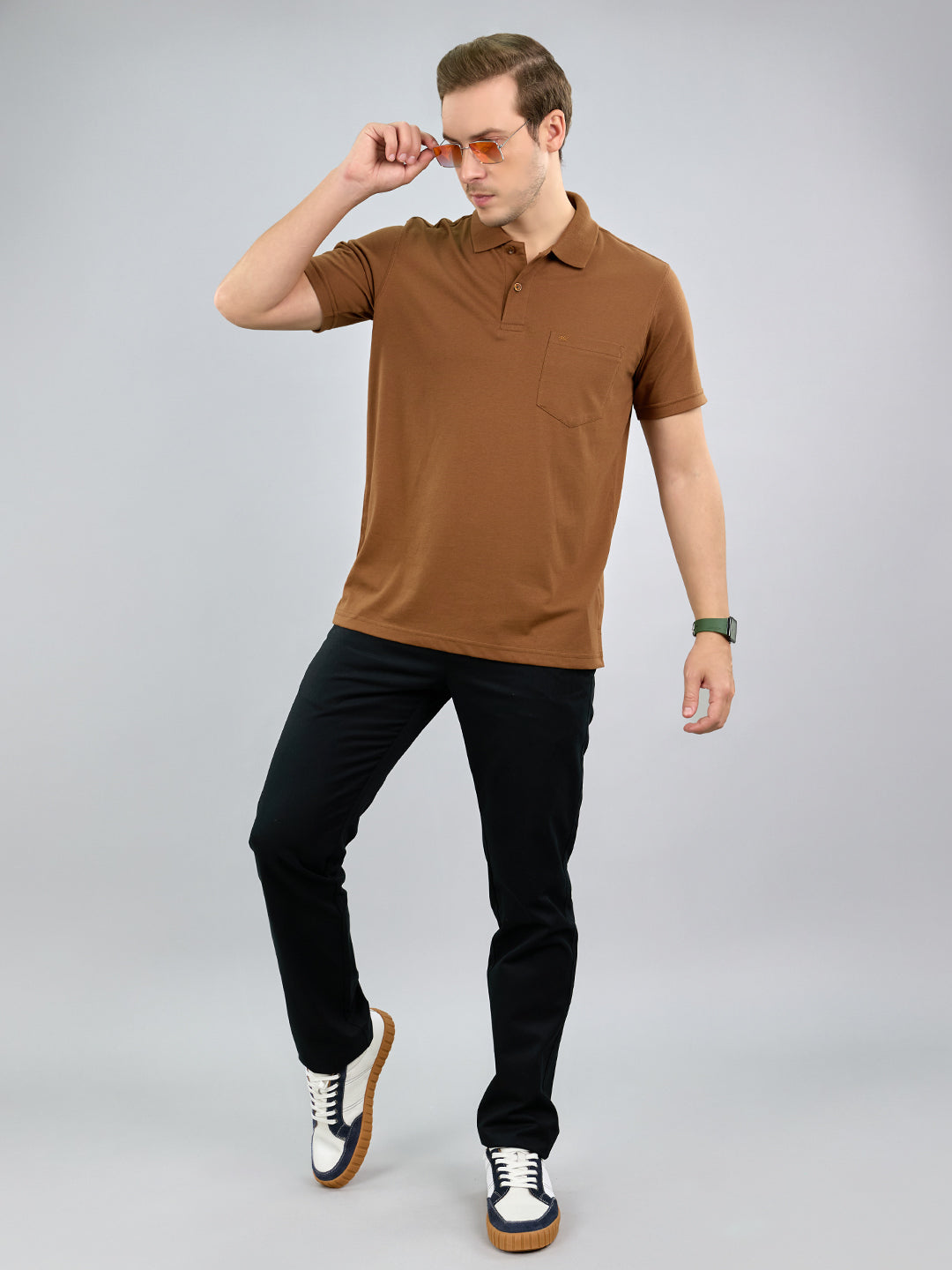 Men Brown Solid Polo Collar Half Sleeve T-Shirt