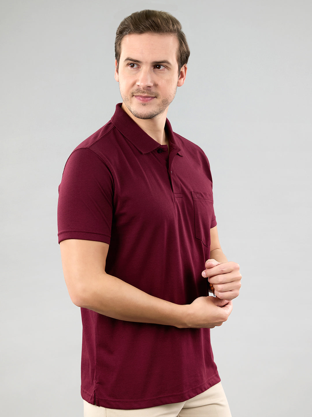 Men Maroon Solid Polo Collar Half Sleeve T-Shirt