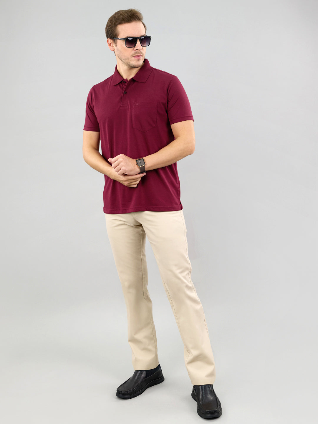 Men Maroon Solid Polo Collar Half Sleeve T-Shirt