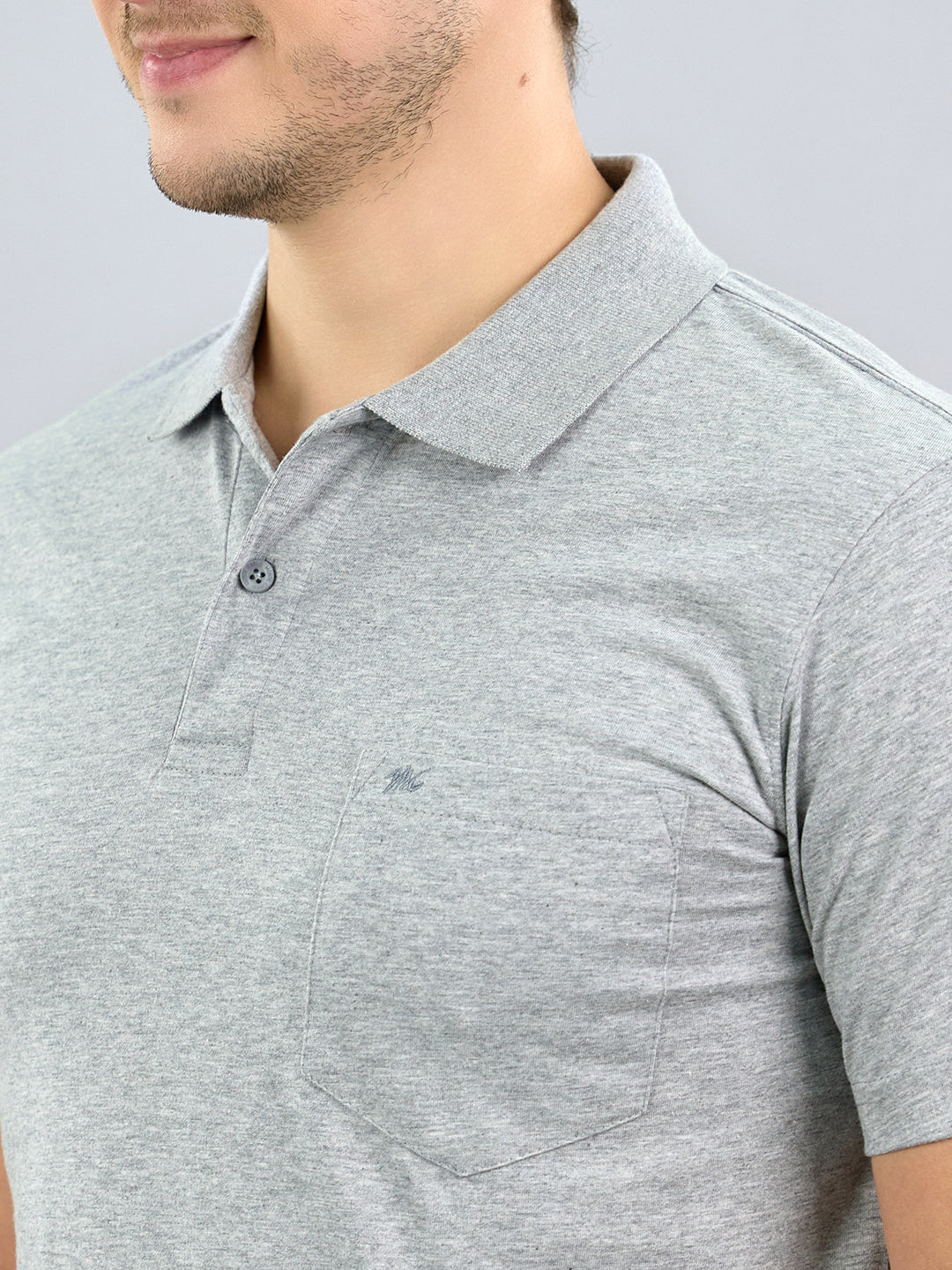 Men Grey Solid Polo Collar Half Sleeve T-Shirt