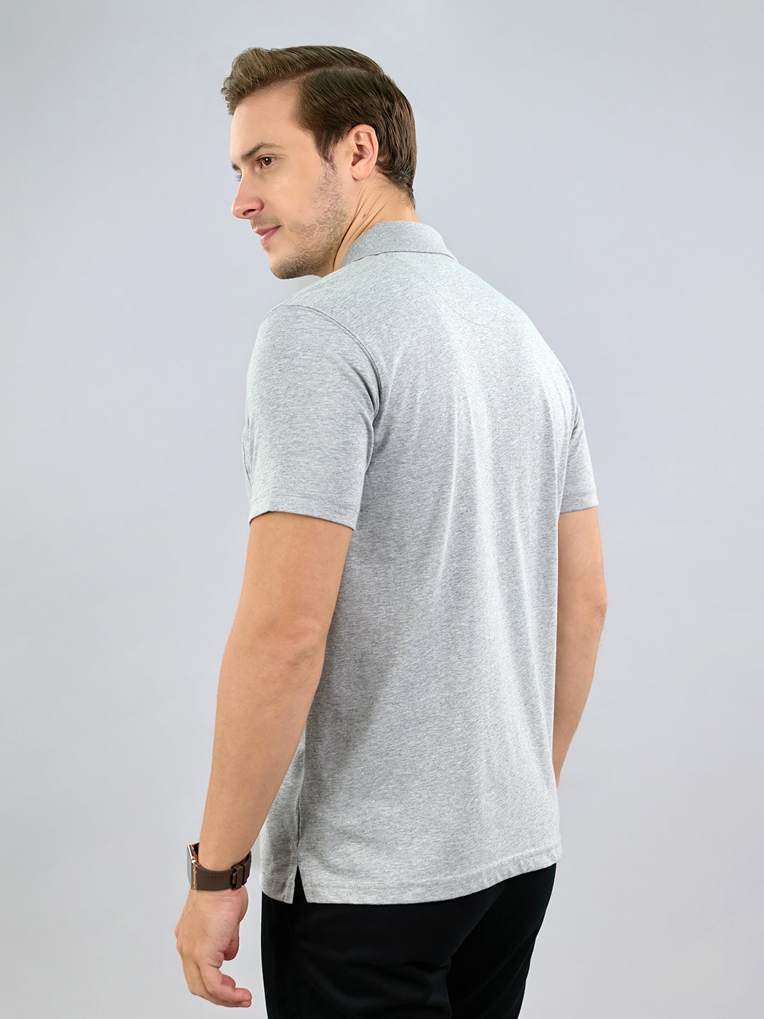 Men Grey Solid Polo Collar Half Sleeve T-Shirt