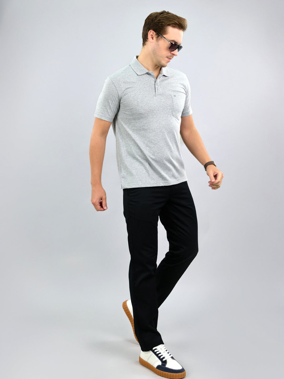 Men Grey Solid Polo Collar Half Sleeve T-Shirt