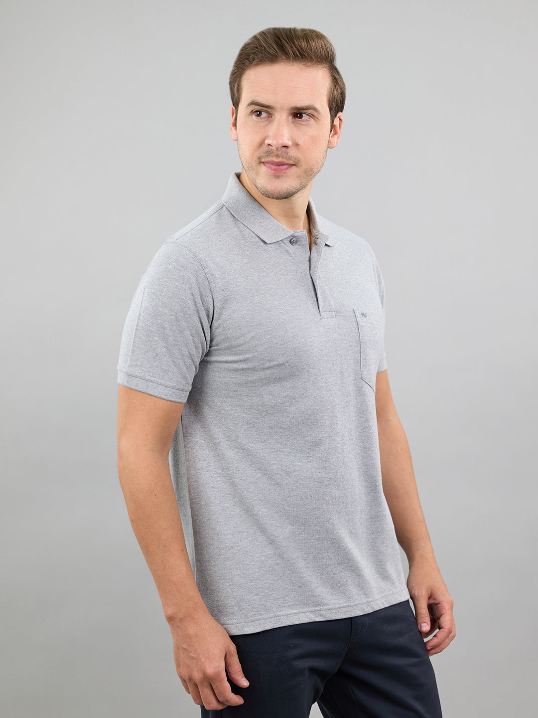 Men Grey Solid Polo Collar Half Sleeve T-Shirt