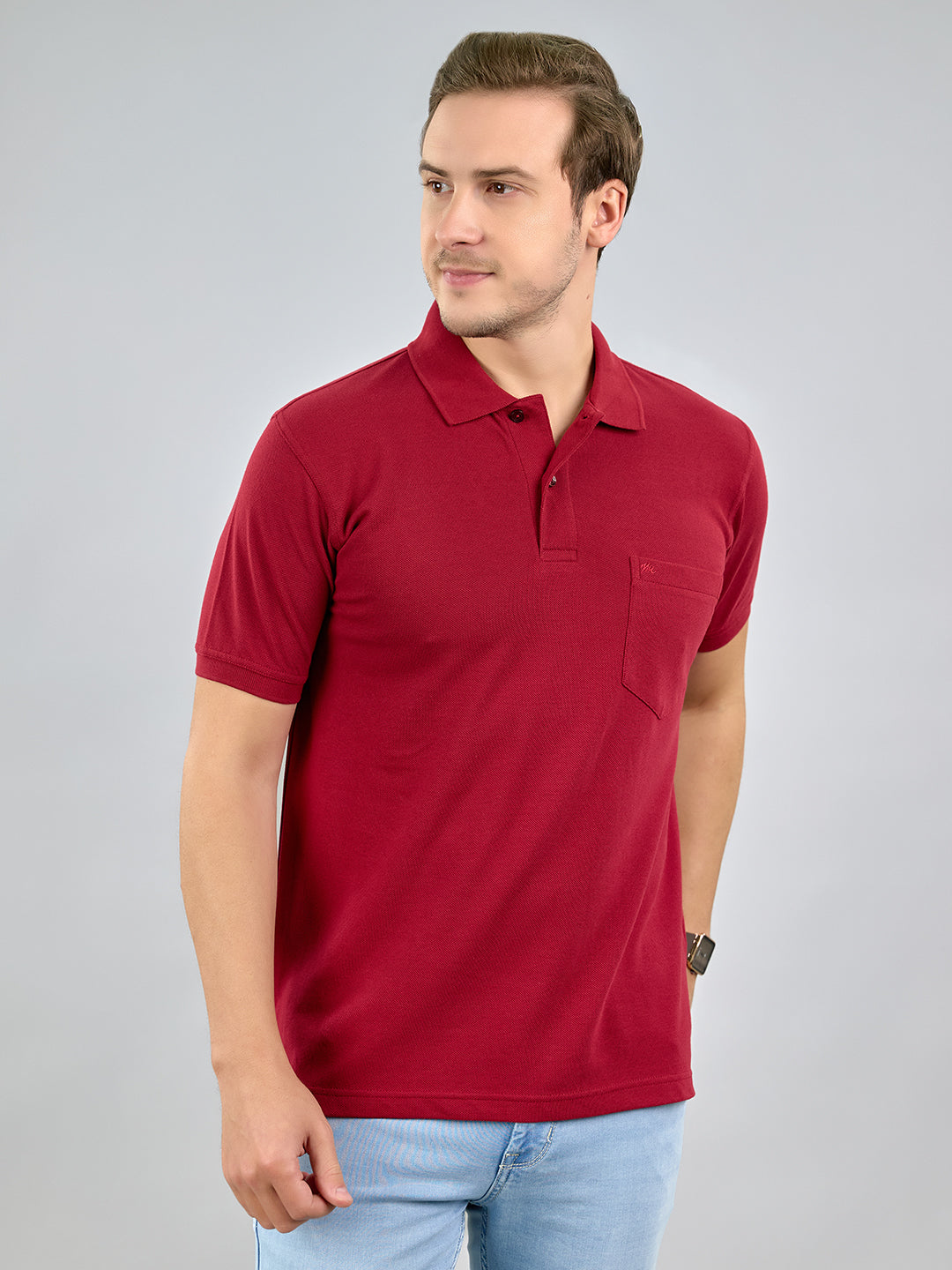 Men Maroon Solid Polo Collar Half Sleeve T-Shirt
