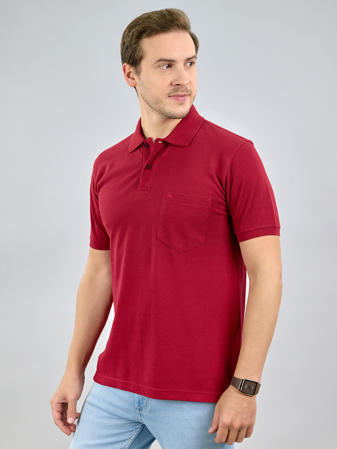 Men Maroon Solid Polo Collar Half Sleeve T-Shirt