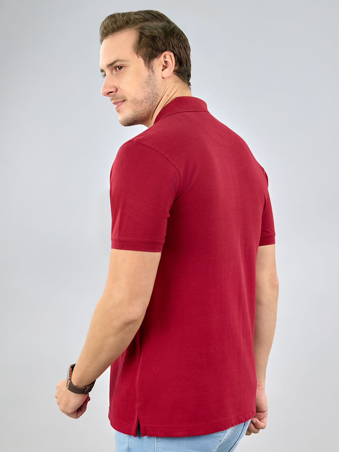 Men Maroon Solid Polo Collar Half Sleeve T-Shirt