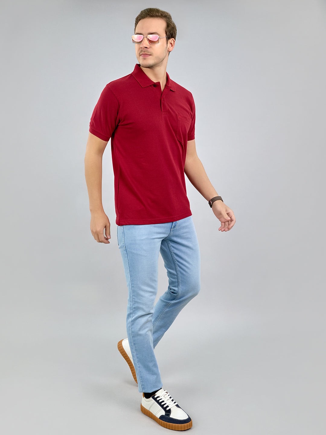 Men Maroon Solid Polo Collar Half Sleeve T-Shirt