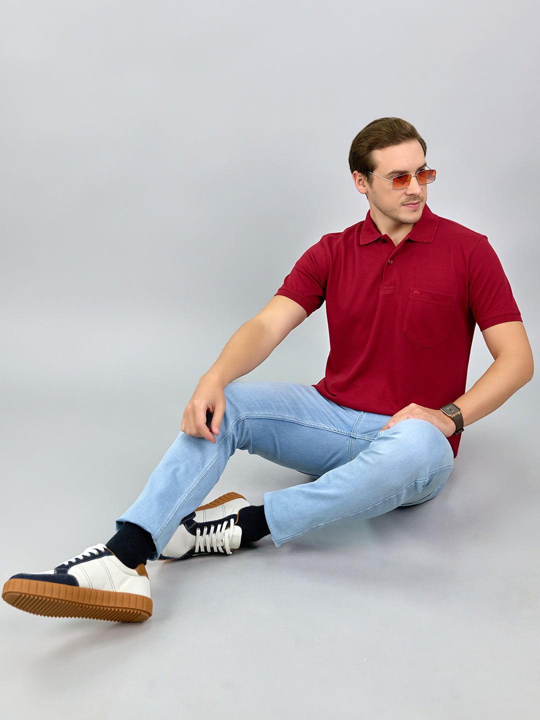 Men Maroon Solid Polo Collar Half Sleeve T-Shirt