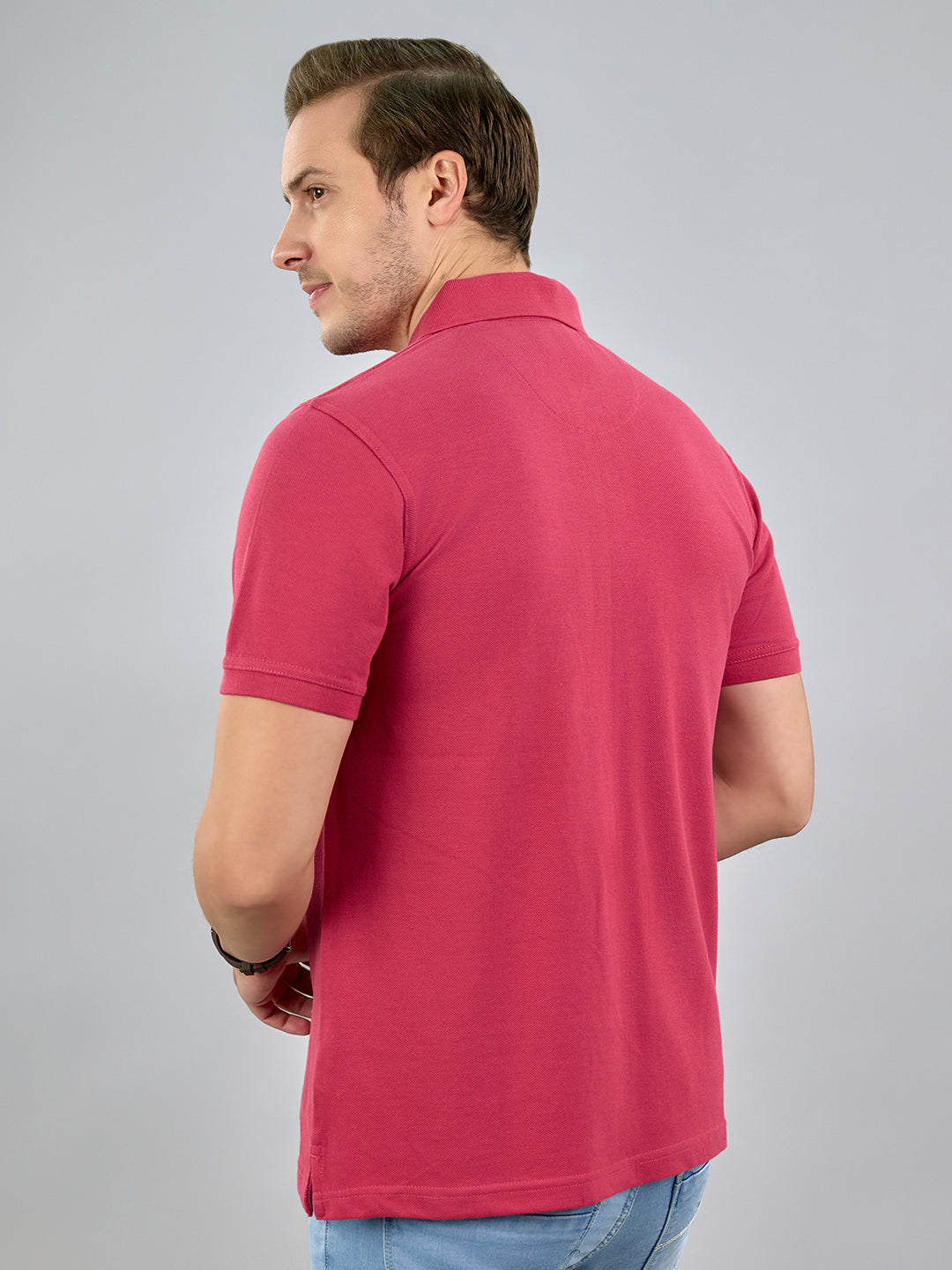 Men Pink Solid Polo Collar Half Sleeve T-Shirt