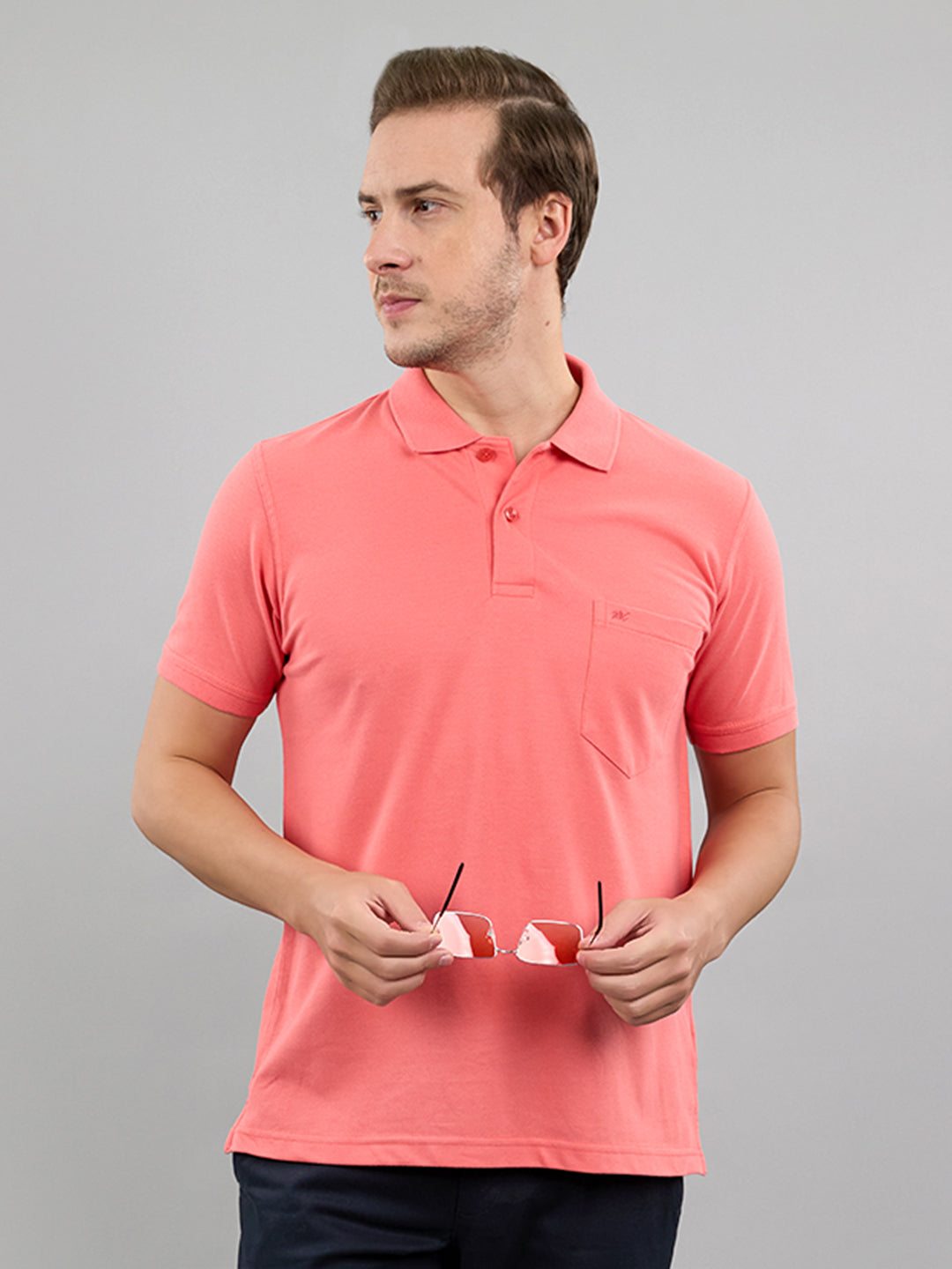 Men Pink Solid Polo Collar Half Sleeve T-Shirt