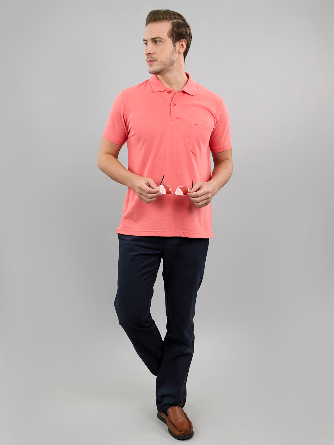 Men Pink Solid Polo Collar Half Sleeve T-Shirt