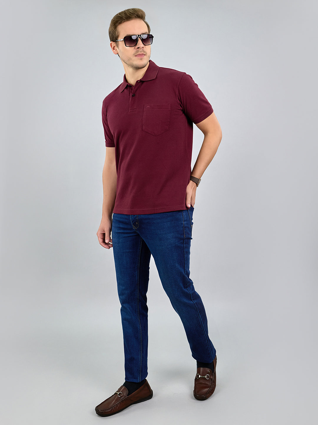Men Maroon Solid Polo Collar Half Sleeve T-Shirt