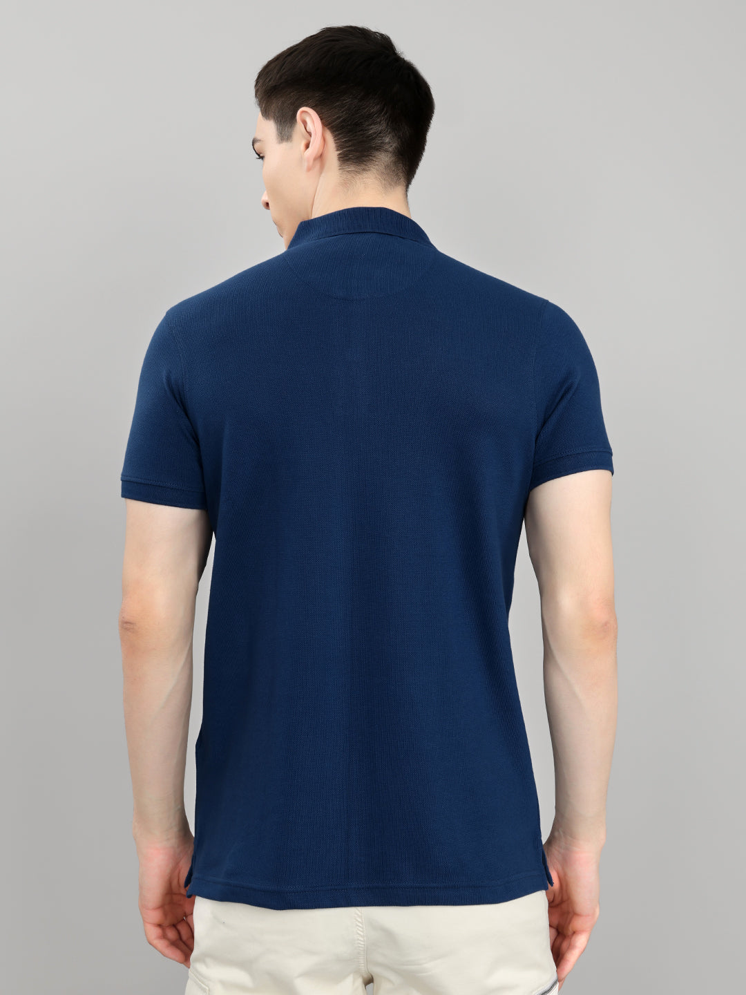 Men Dark Blue Solid Collar Half Sleeve T-Shirt