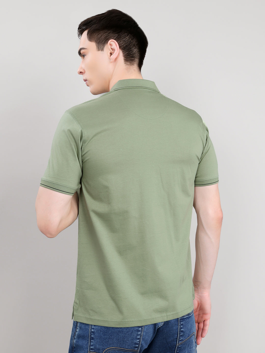Men Sea Green Solid Collar Half Sleeve T-Shirt