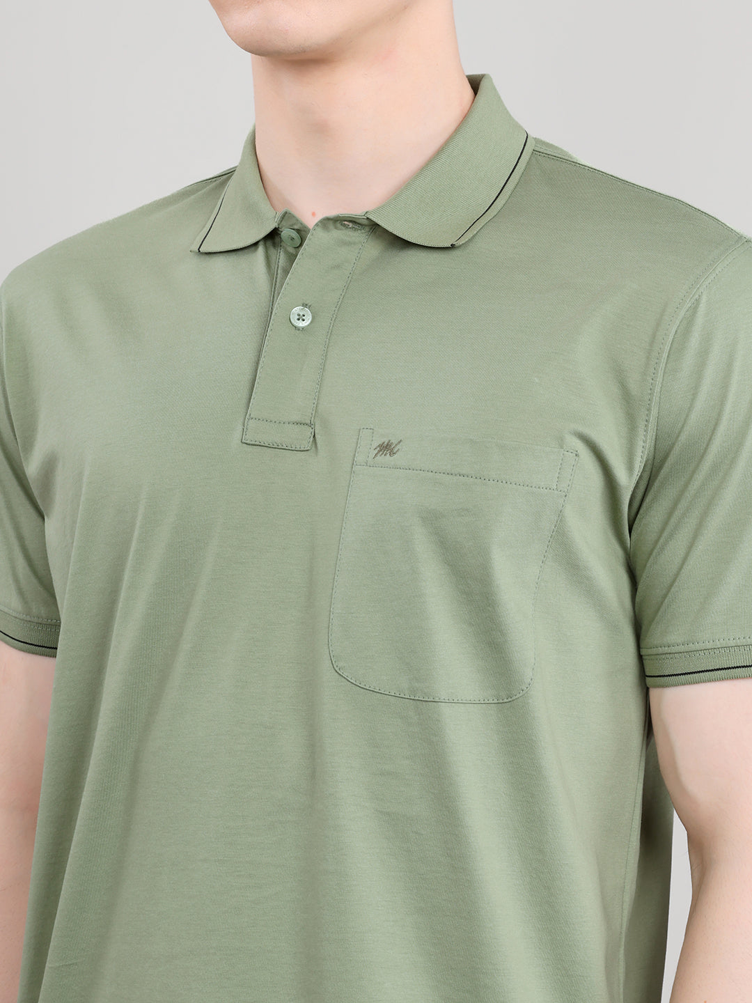 Men Sea Green Solid Collar Half Sleeve T-Shirt
