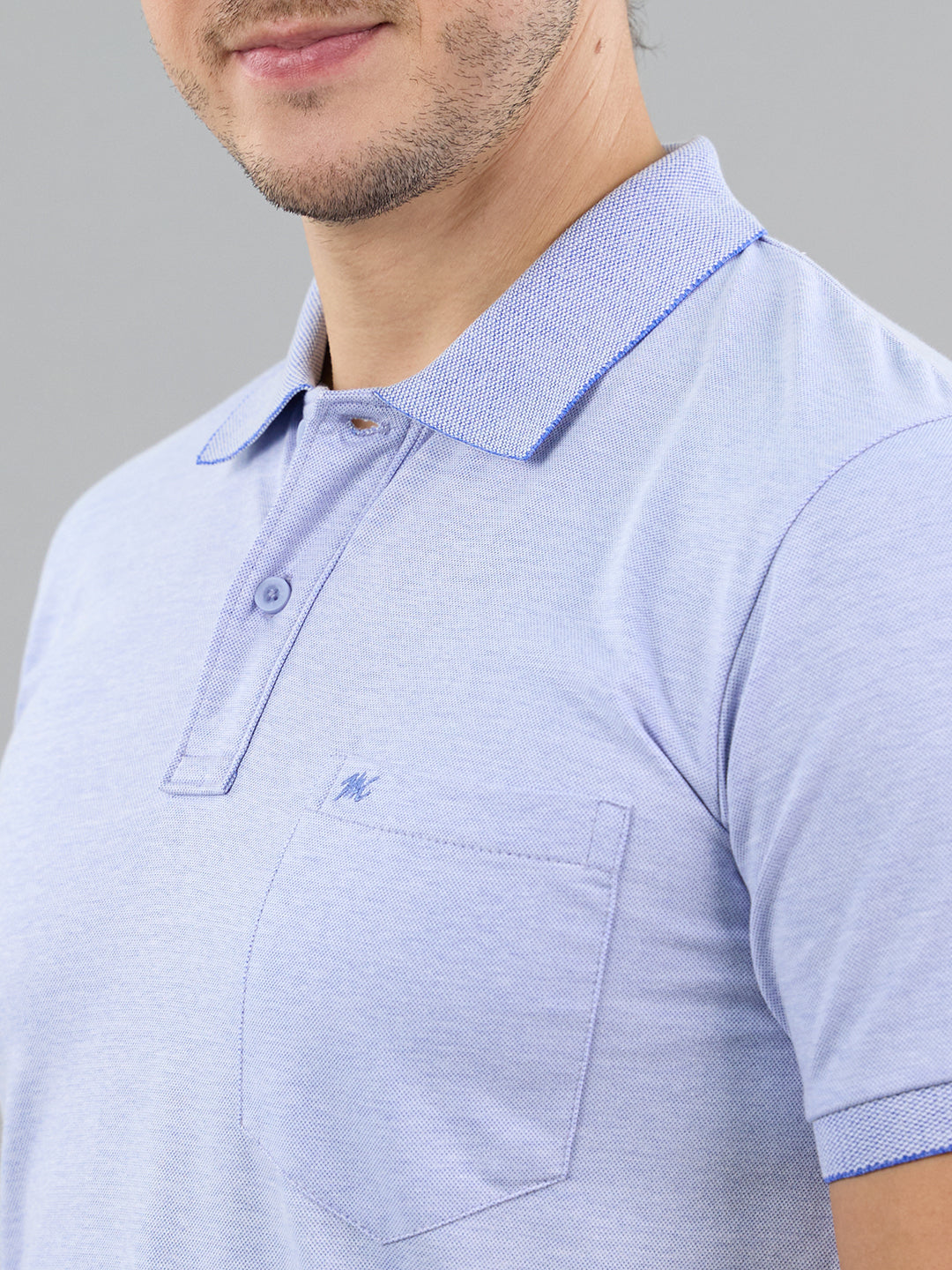 Men Sky Blue Solid Polo Collar Half Sleeve T-Shirt