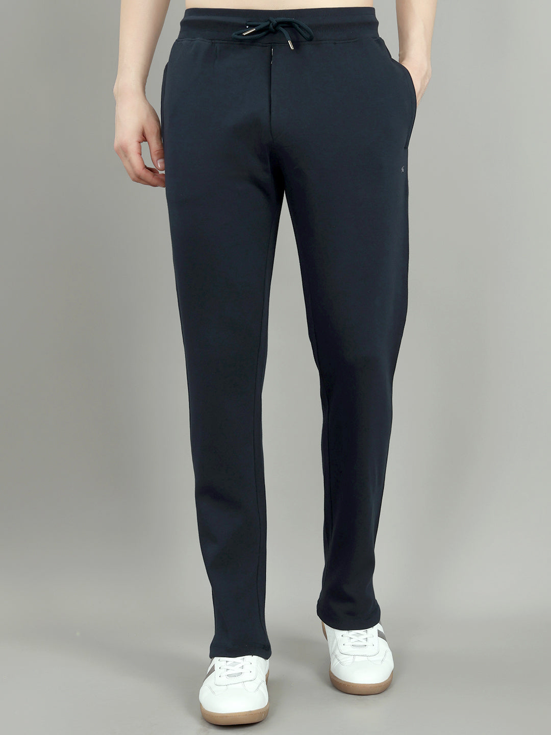 Men Navy Blue Solid Regular Fit Lower