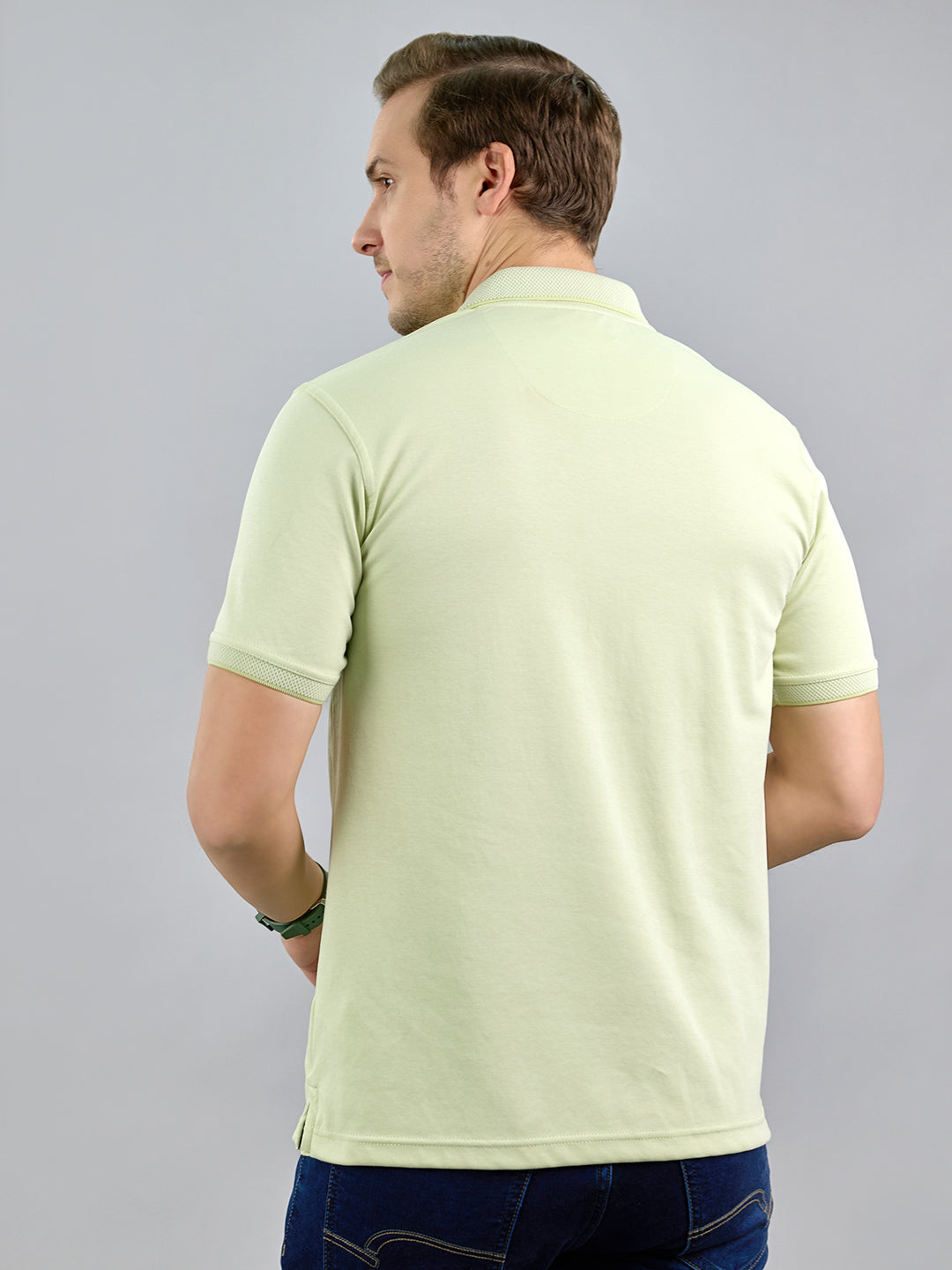 Men Lime Green Solid Polo Collar Half Sleeve T-Shirt