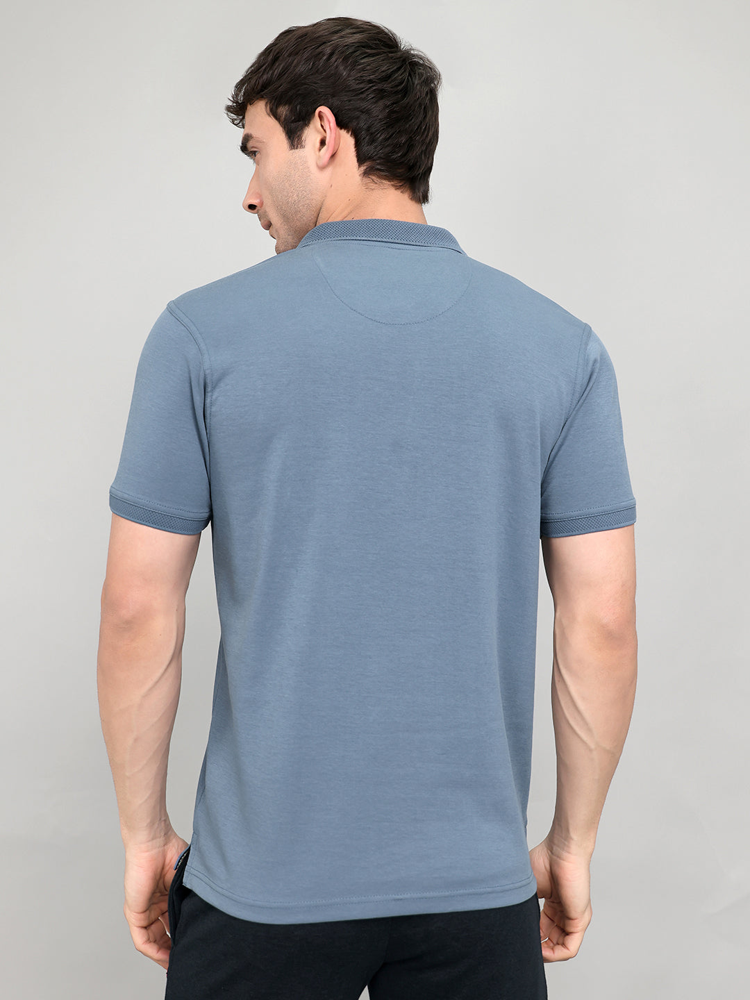 Men Blue Solid Collar Half Sleeve T-Shirt