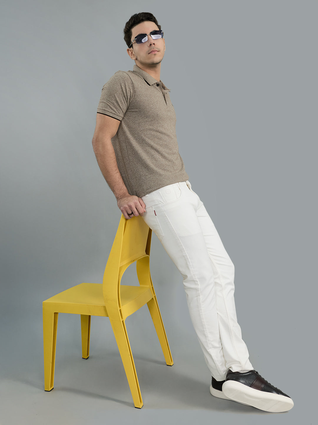 Men Beige Solid Polo Collar Half Sleeve T-Shirt