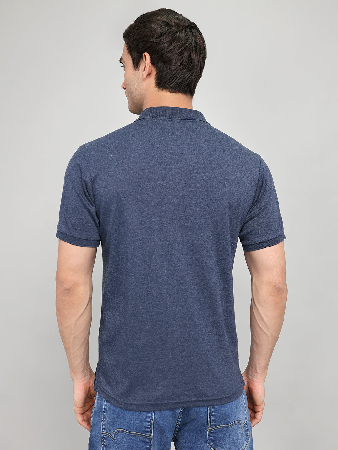 Men Navy Blue Solid Collar Half Sleeve T-Shirt