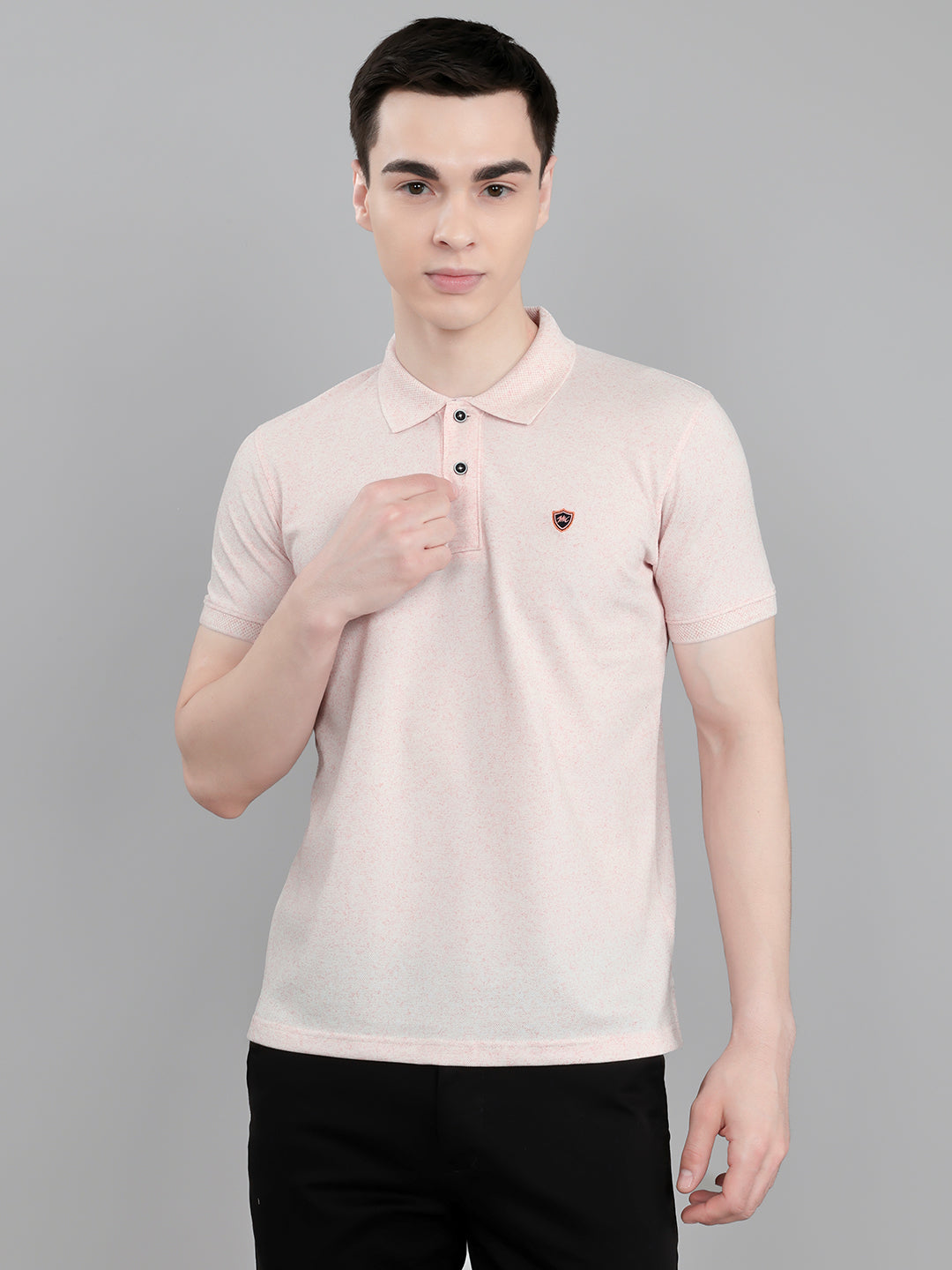 Men Pink Melange Collar Half Sleeve T-Shirt