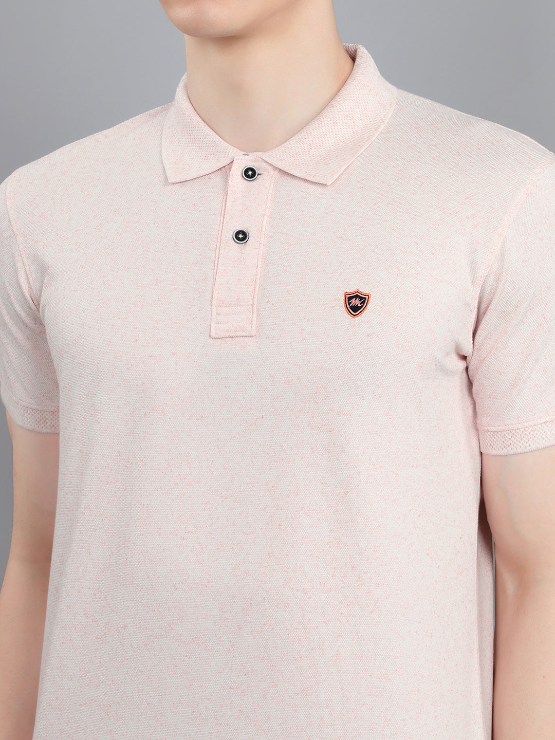 Men Pink Melange Collar Half Sleeve T-Shirt