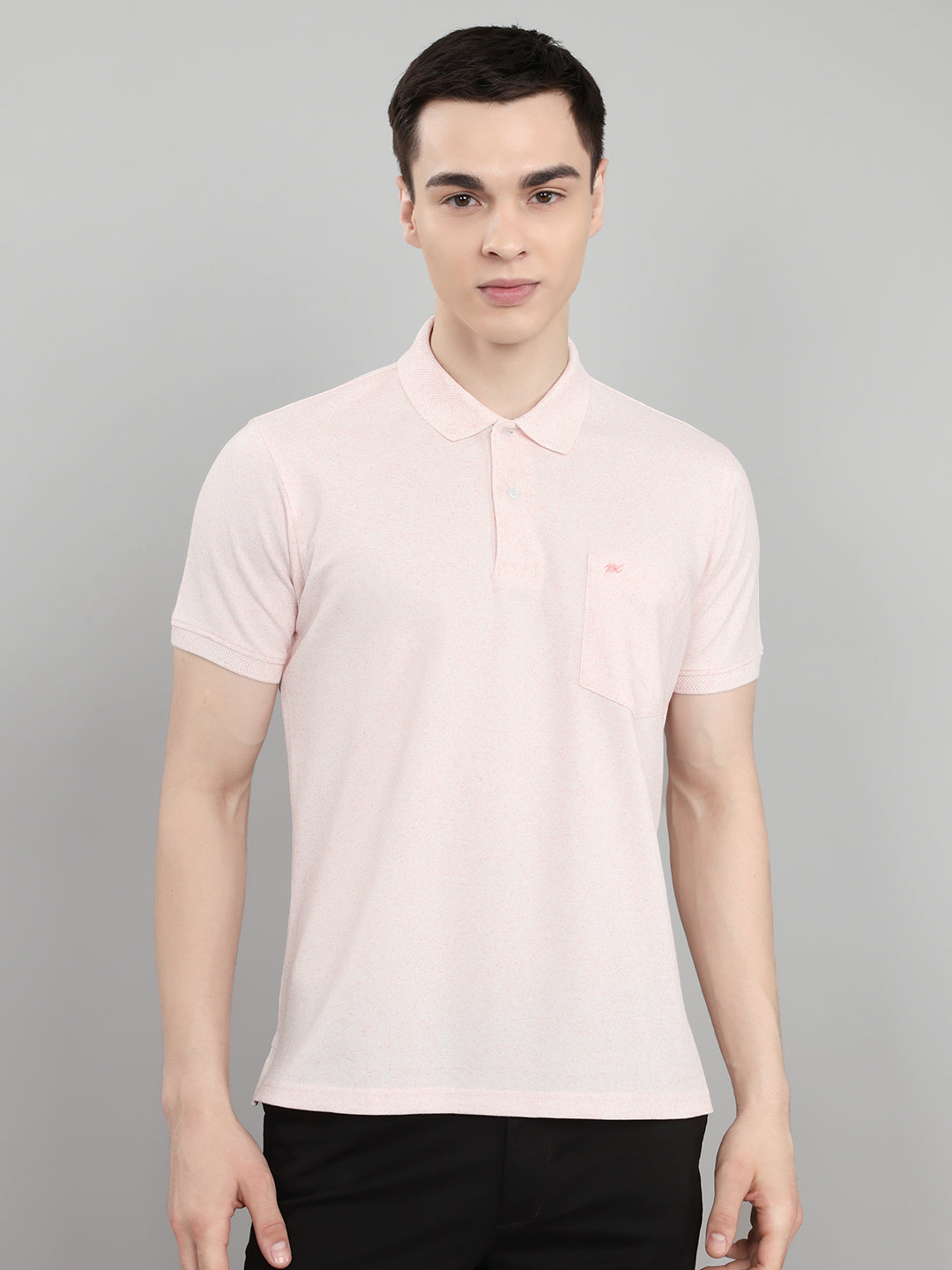 Men Pink Melange Collar Half Sleeve T-Shirt