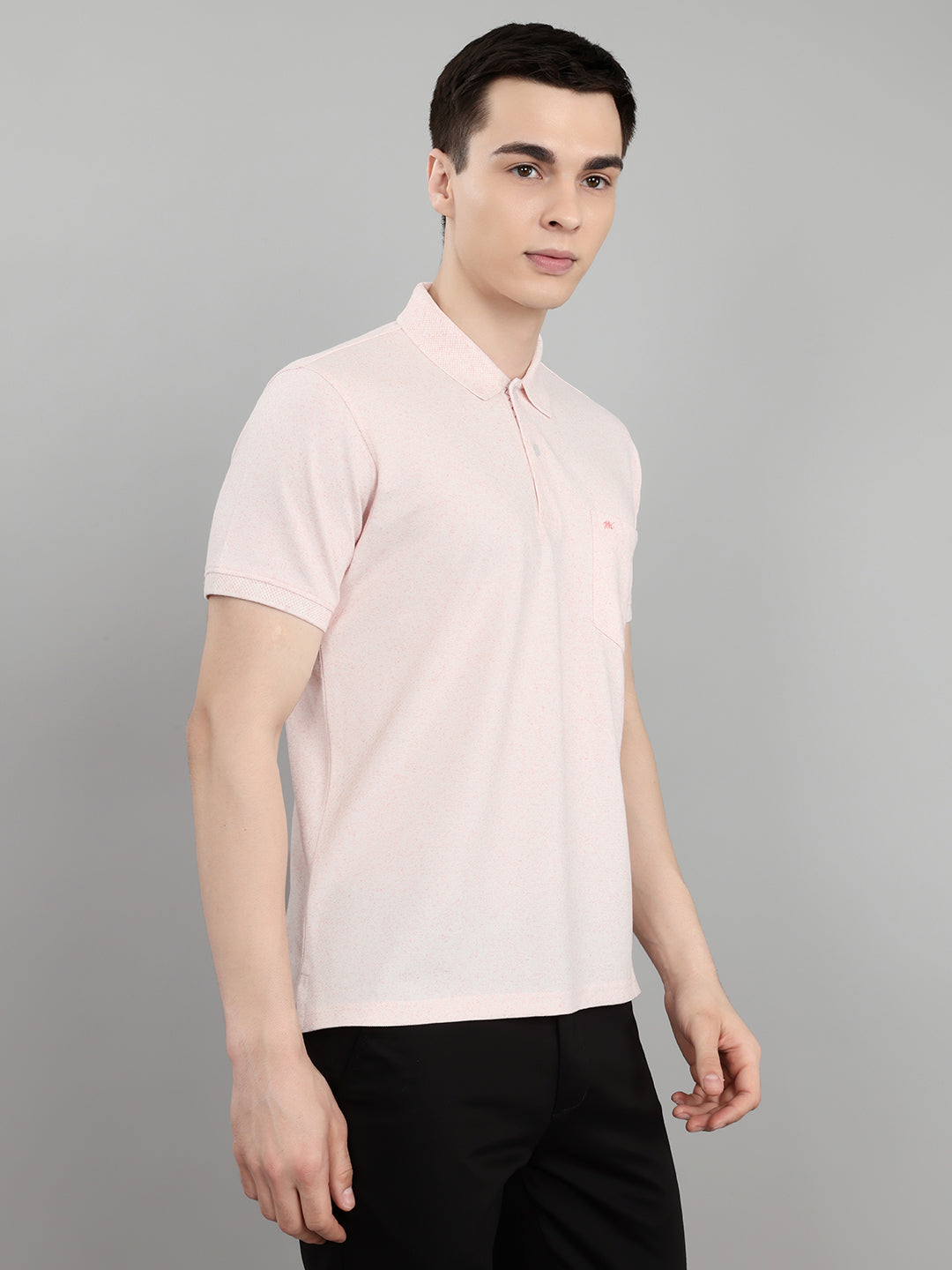 Men Pink Melange Collar Half Sleeve T-Shirt