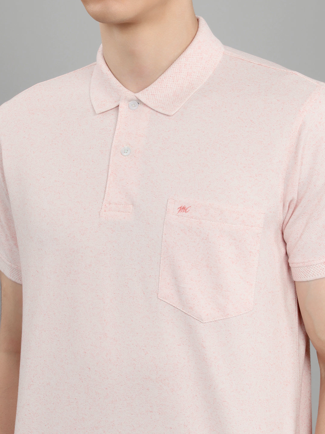 Men Pink Melange Collar Half Sleeve T-Shirt