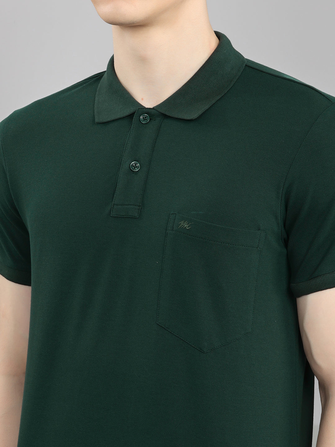 Men Dark Green Solid Collar Half Sleeve T-Shirt