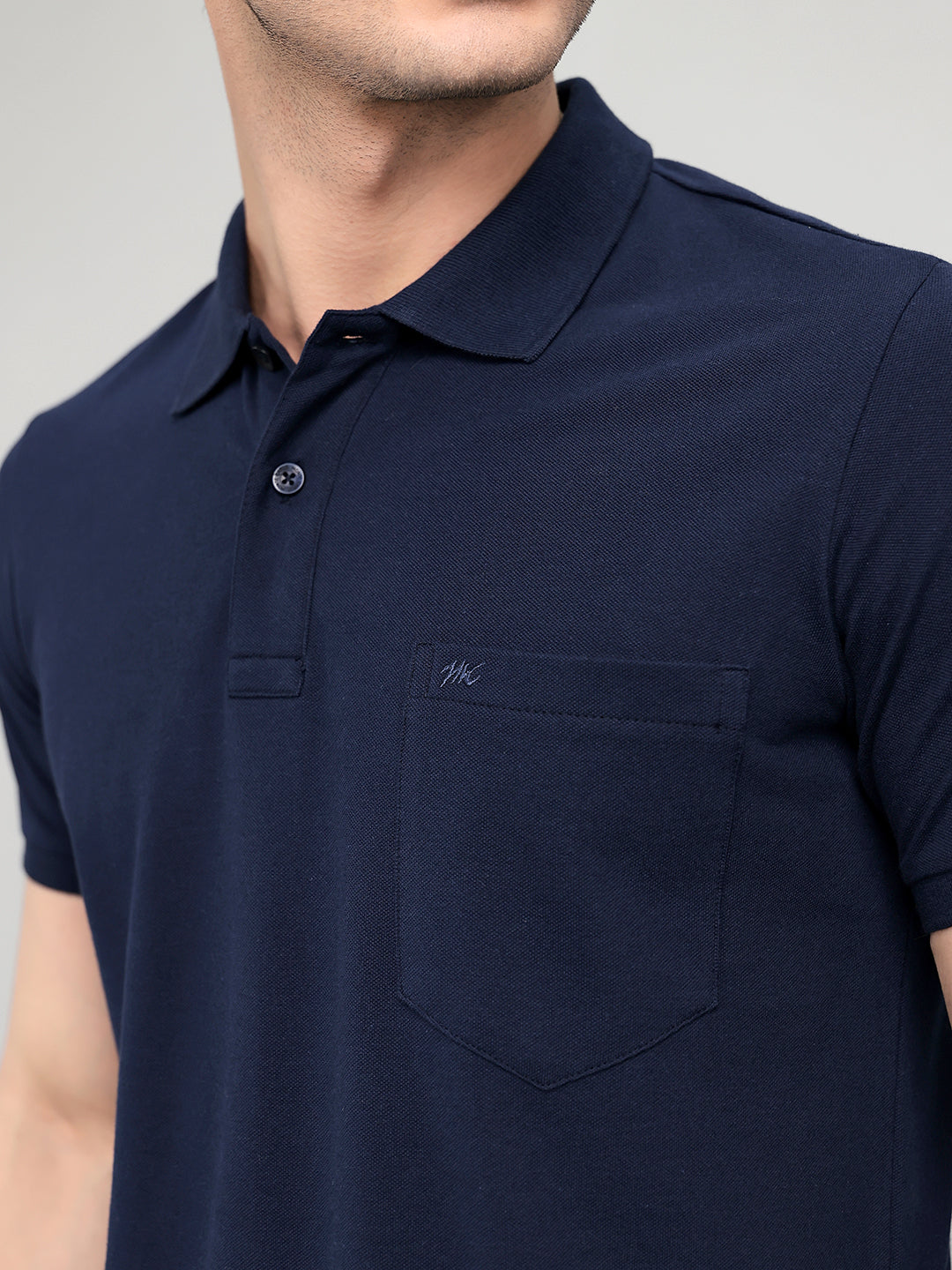 Men Navy Blue Solid Collar Half Sleeve T-Shirt