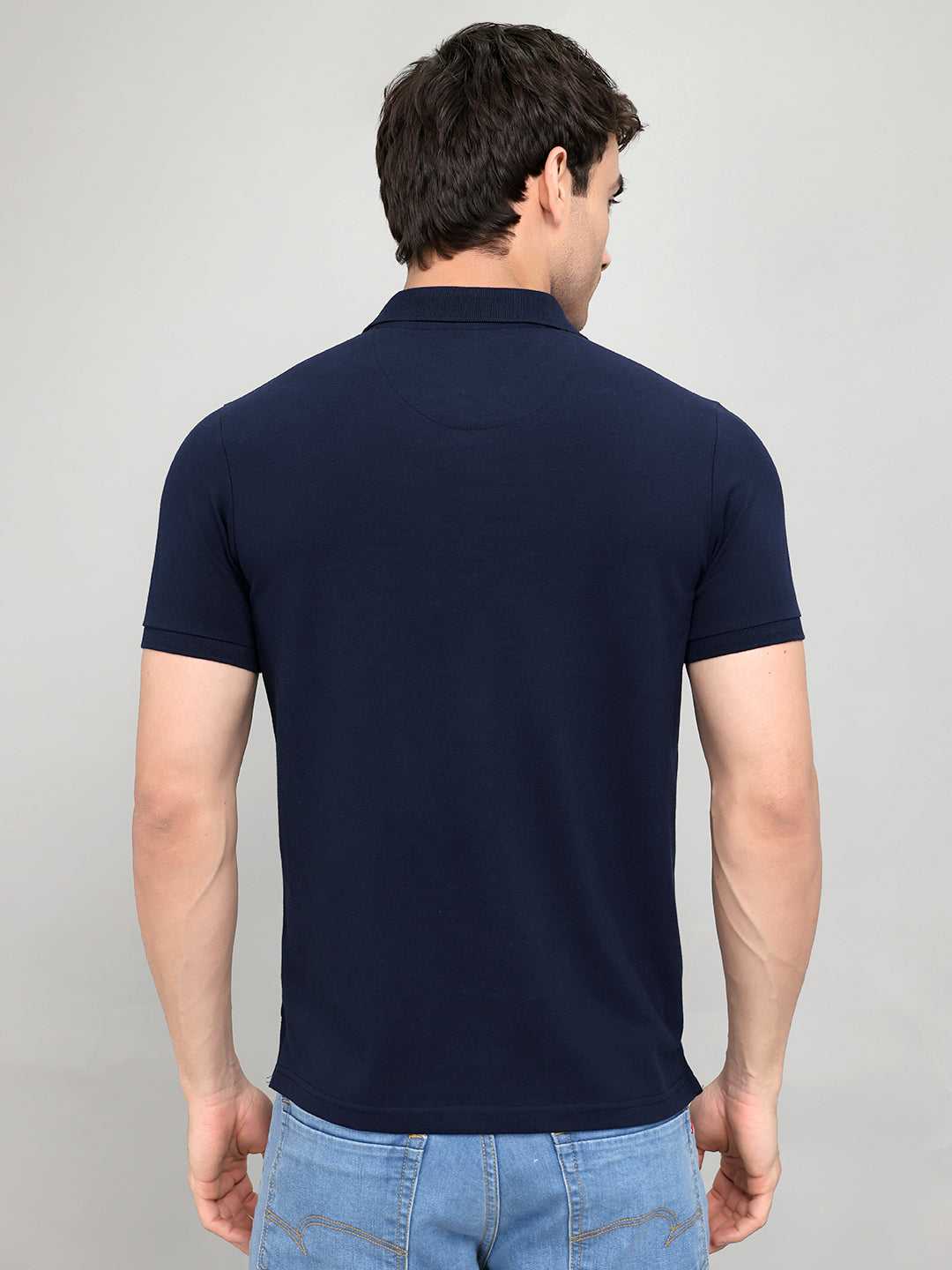 Men Navy Blue Solid Collar Half Sleeve T-Shirt