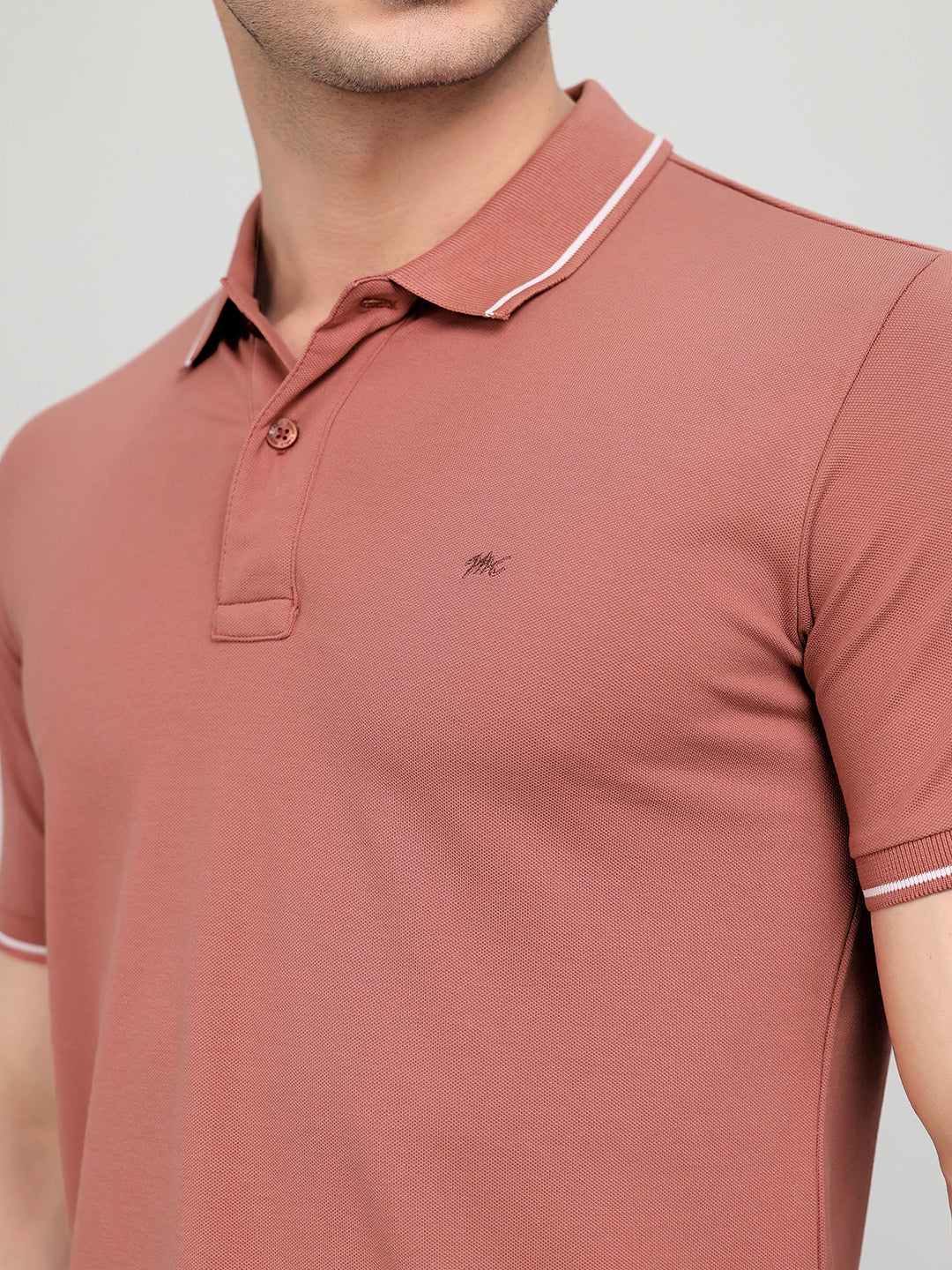 Men Peach Solid Collar Half Sleeve T-Shirt